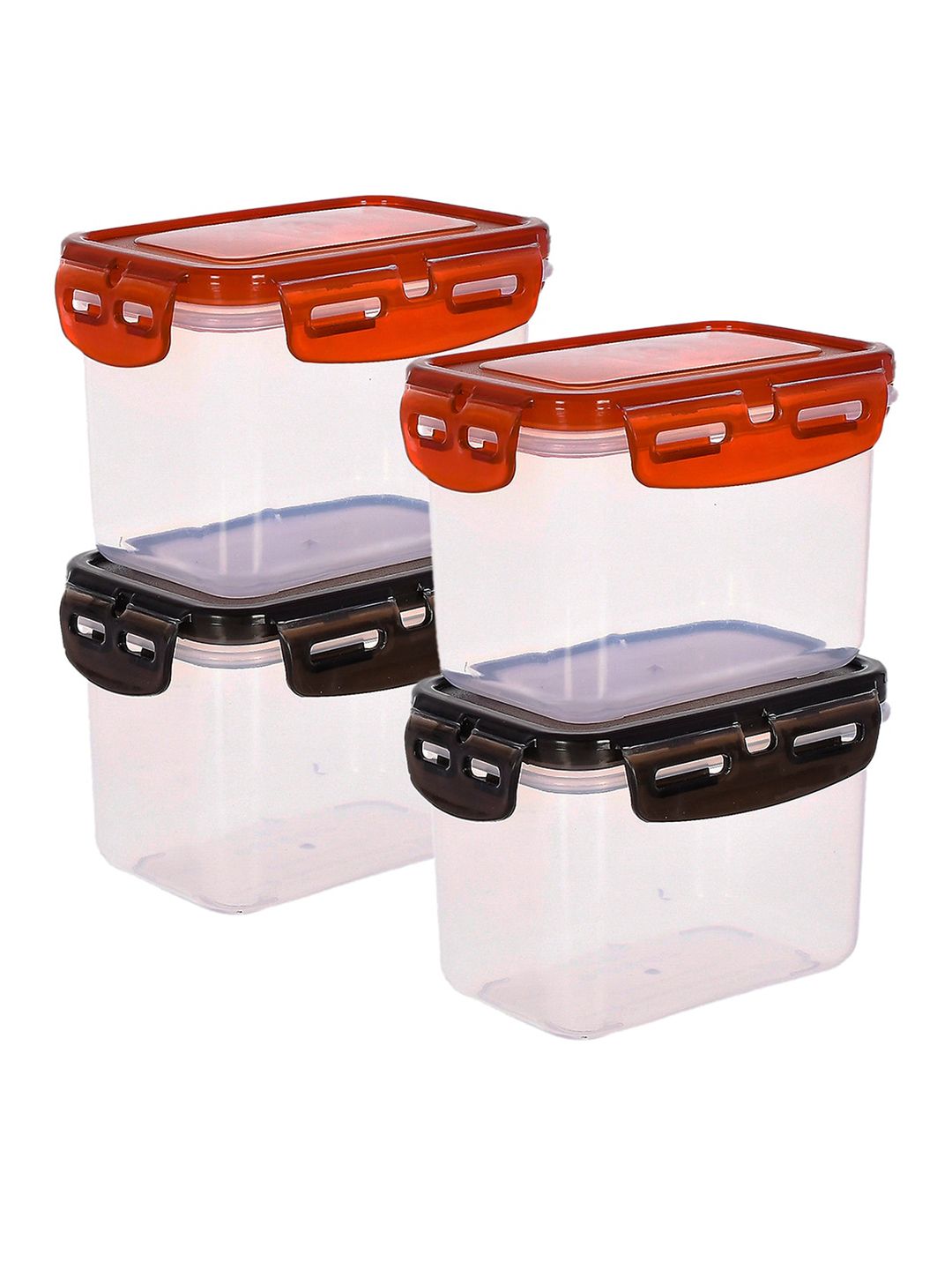 Kuber Industries Set of 2  Orange & Black Plastic Food Storage Container With Airtight Lock Lid- 600ml Price in India