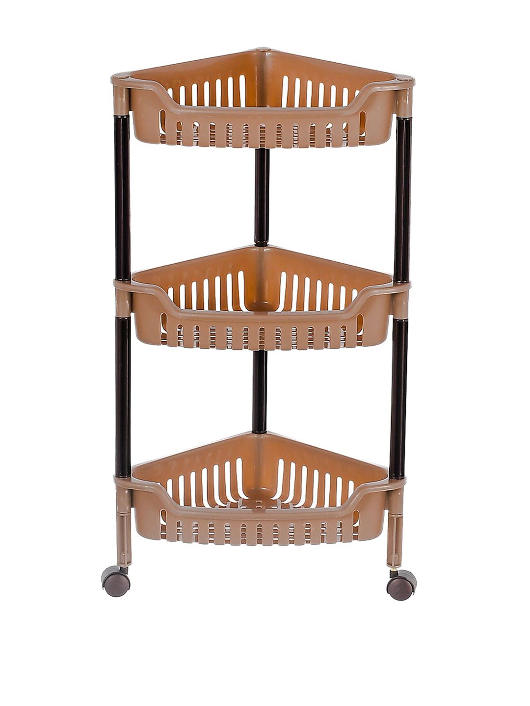 Kuber Industries Brown Solid Plastic 3-Tier Triangle Storage Rack Price in India