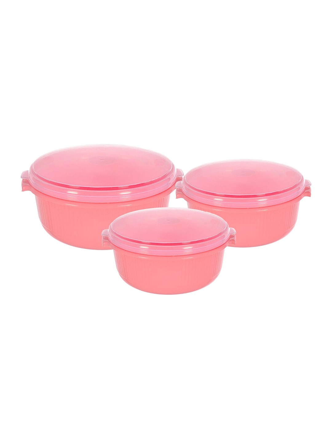 Kuber Industries Set Of 3 Pink Plastic Storage Containers Set With Lid Price in India