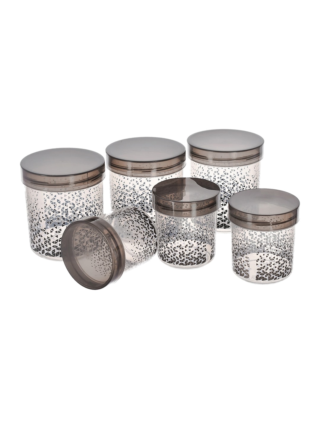 Kuber Industries Set of 6 Black Tringle Printed Plastic Storage Container With Lid Price in India