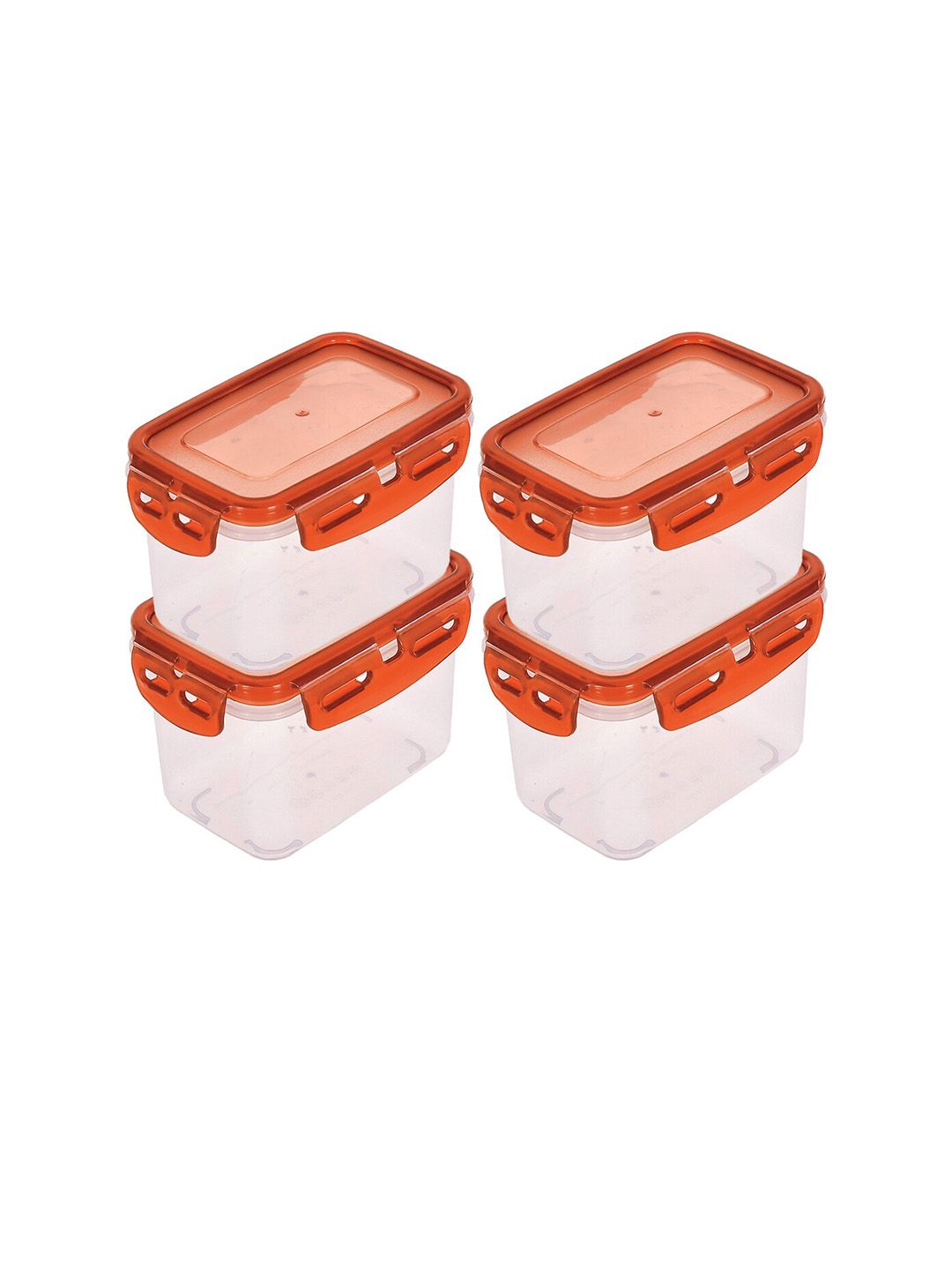Kuber Industries Set of 4 Transparent & Brown Solid Plastic Food Storage Container With Airtight Lock Lid Price in India