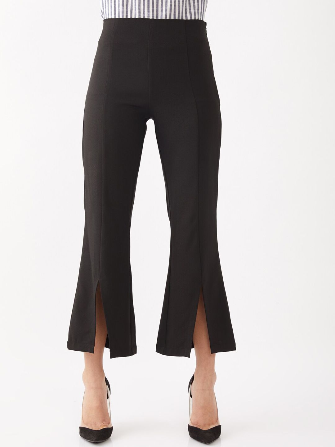 Zink London Women Black Flared High-Rise Culottes Trousers Price in India