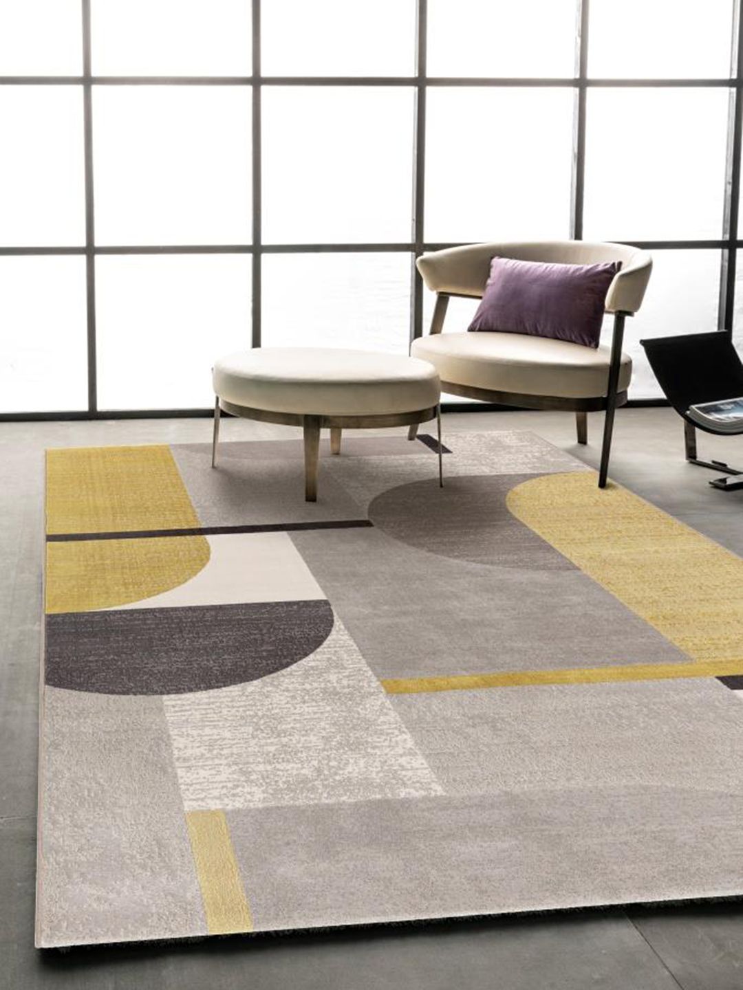 DDecor Grey Geometric Print Rectangular Anti-Skid Carpet Price in India