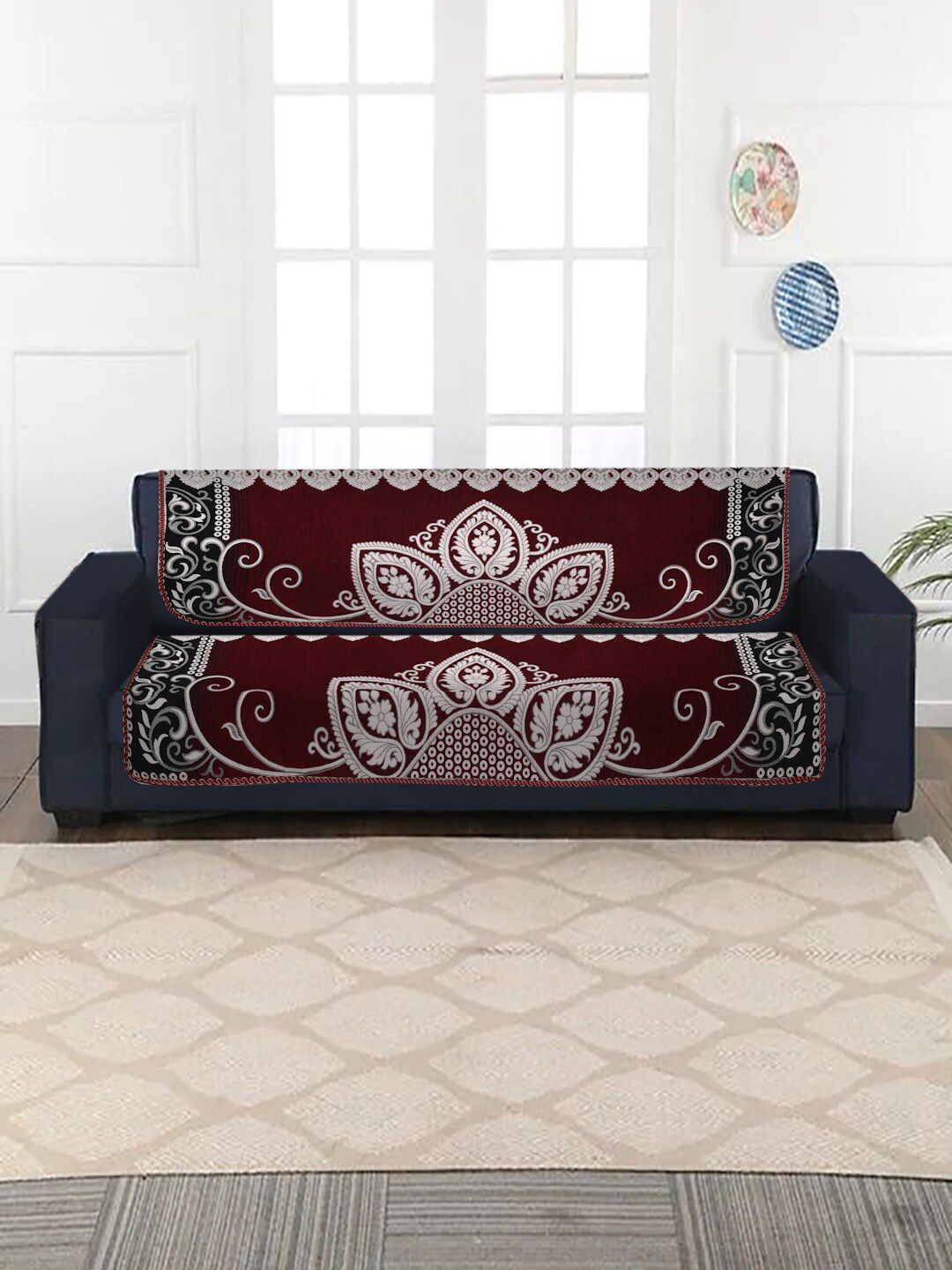 MULTITEX Set of 10 Maroon Jacquard 5 Seater Sofa Covers Price in India