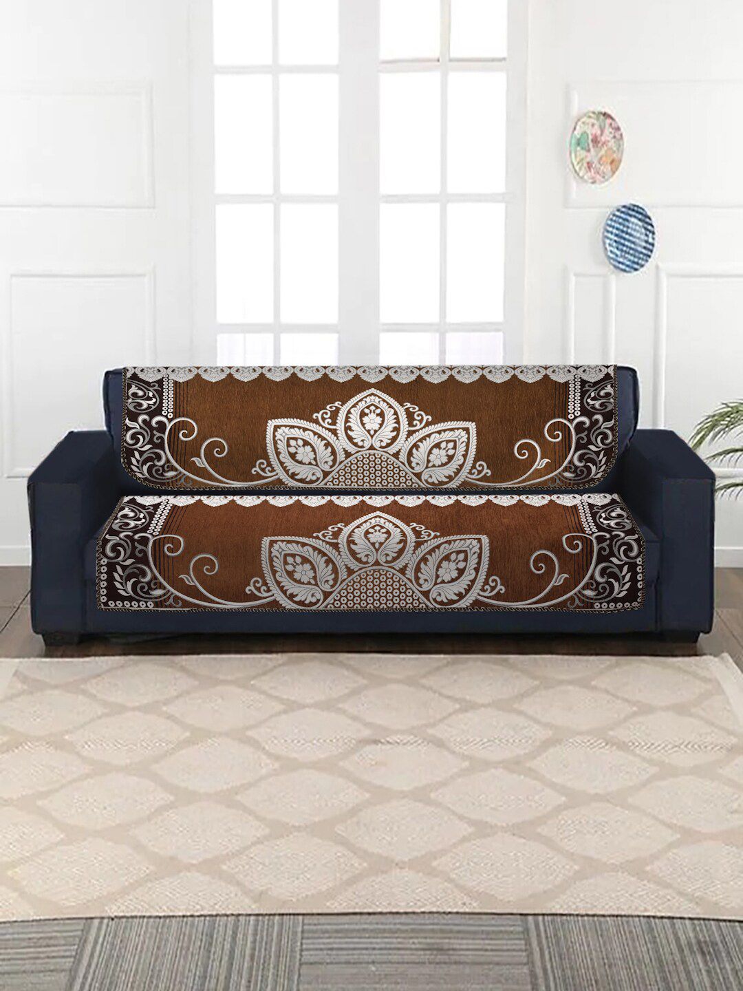 MULTITEX Gold Colored Jaquard Printed 5 Seater Sofa Covers Price in India