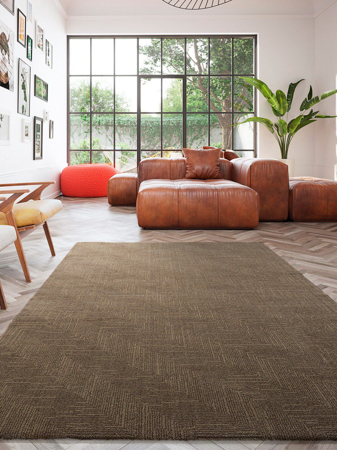 DDecor Grey Striped Rectangular Anti-Skid Carpet Price in India