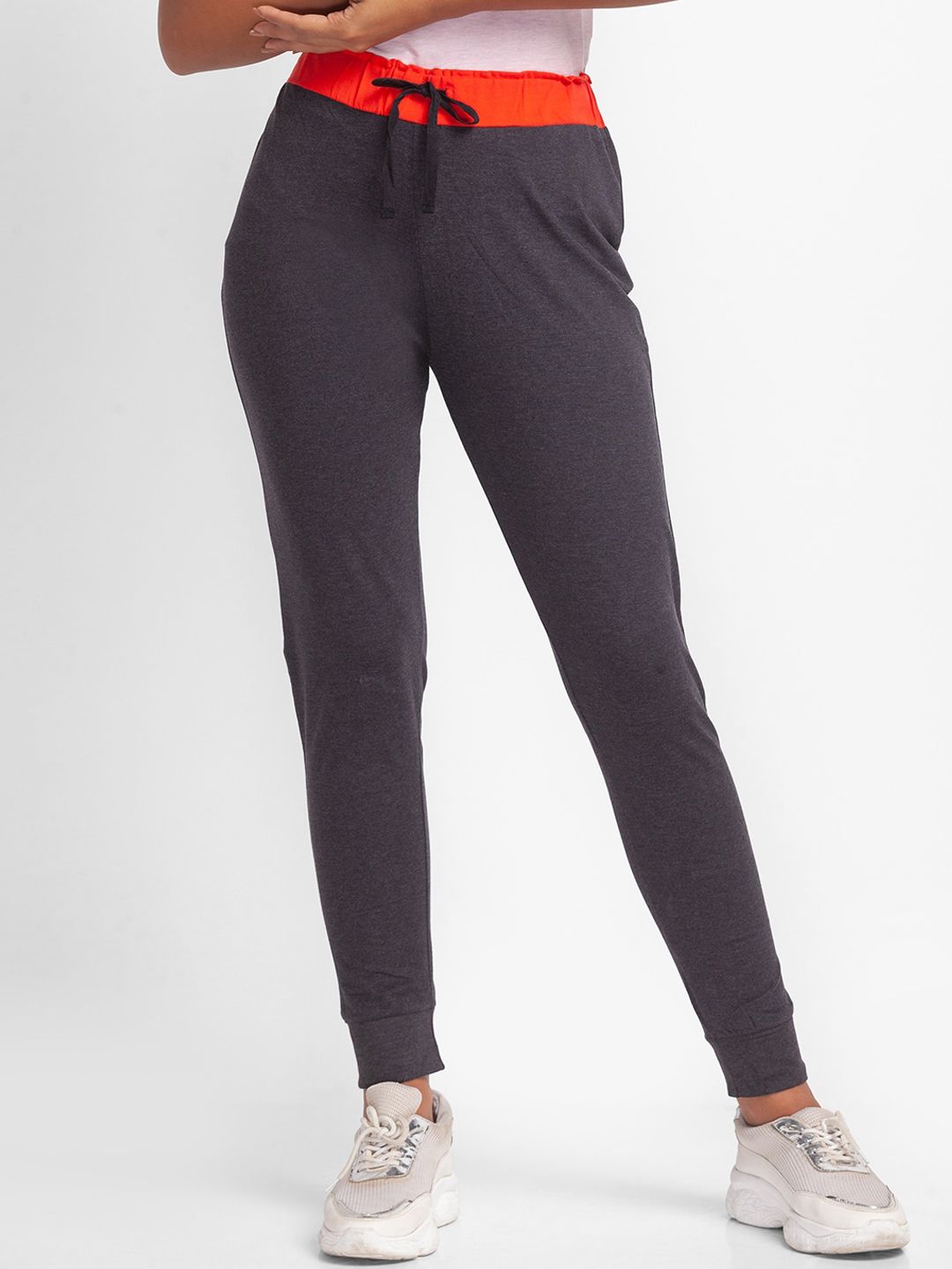 XIN Grey Charcoal & Orange Solid Lounge Pants Price in India
