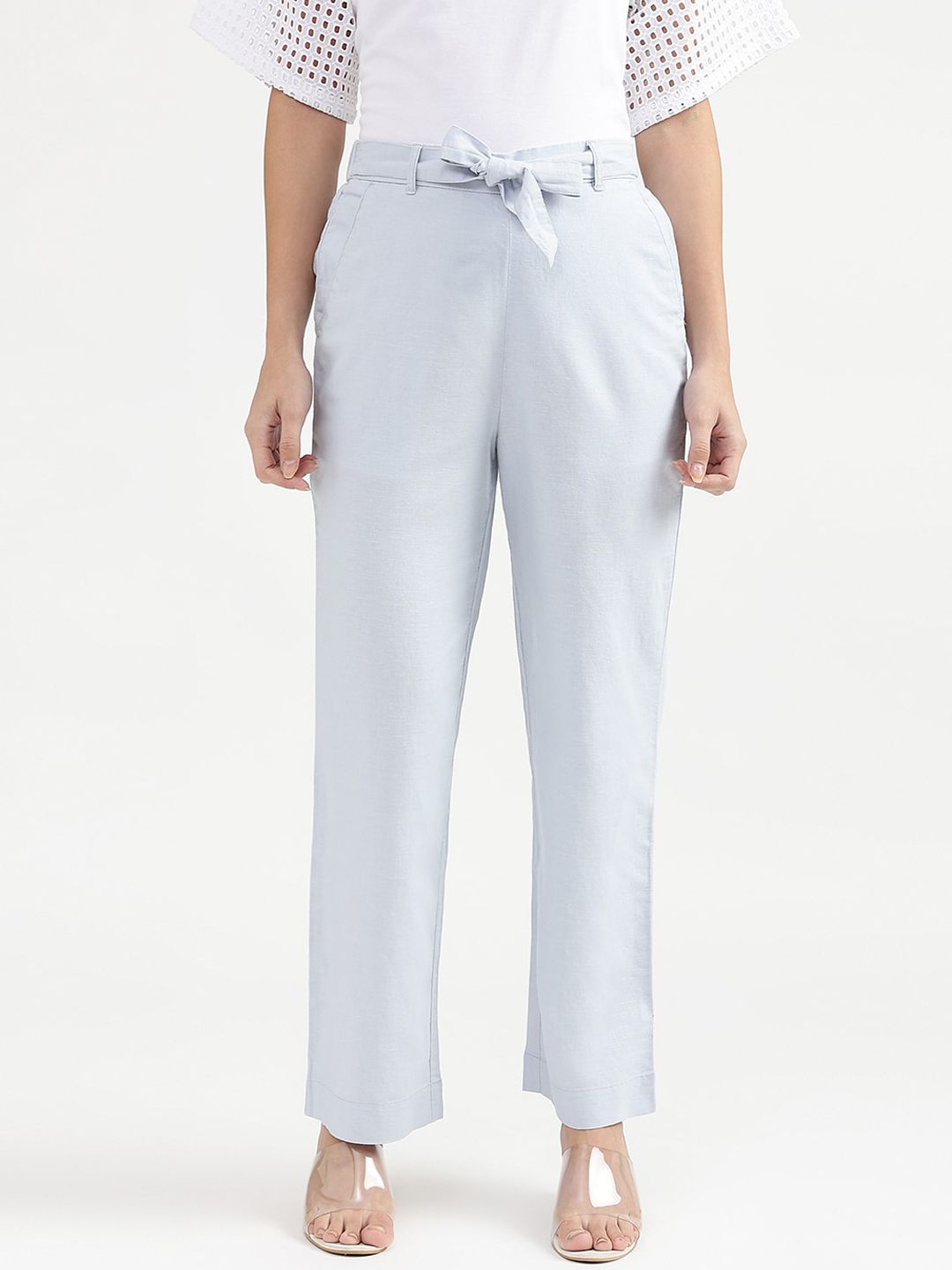 United Colors of Benetton Women Blue High-Rise Trousers Price in India
