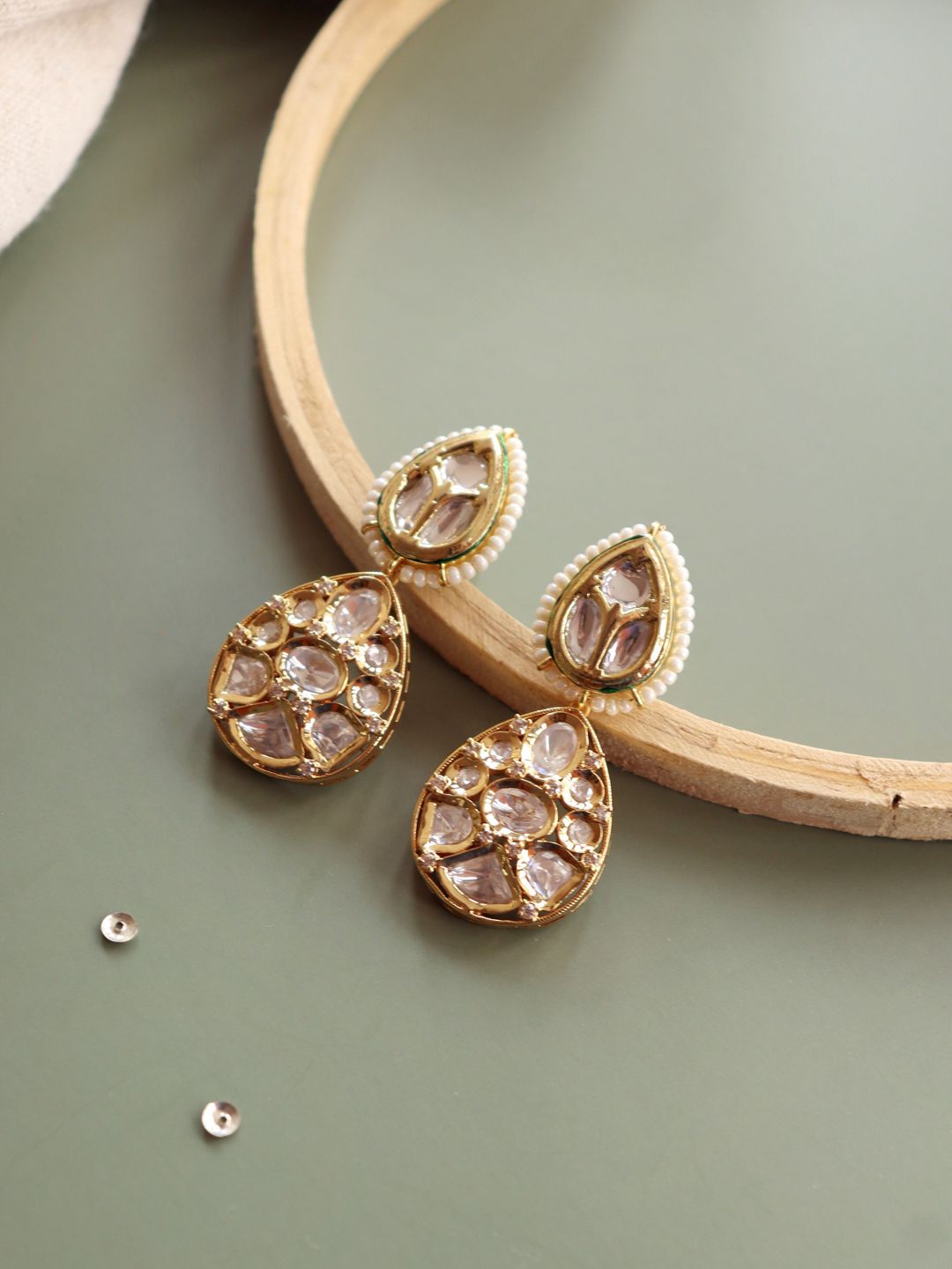 CURIO COTTAGE Gold-Plated Contemporary Drop Earrings Price in India