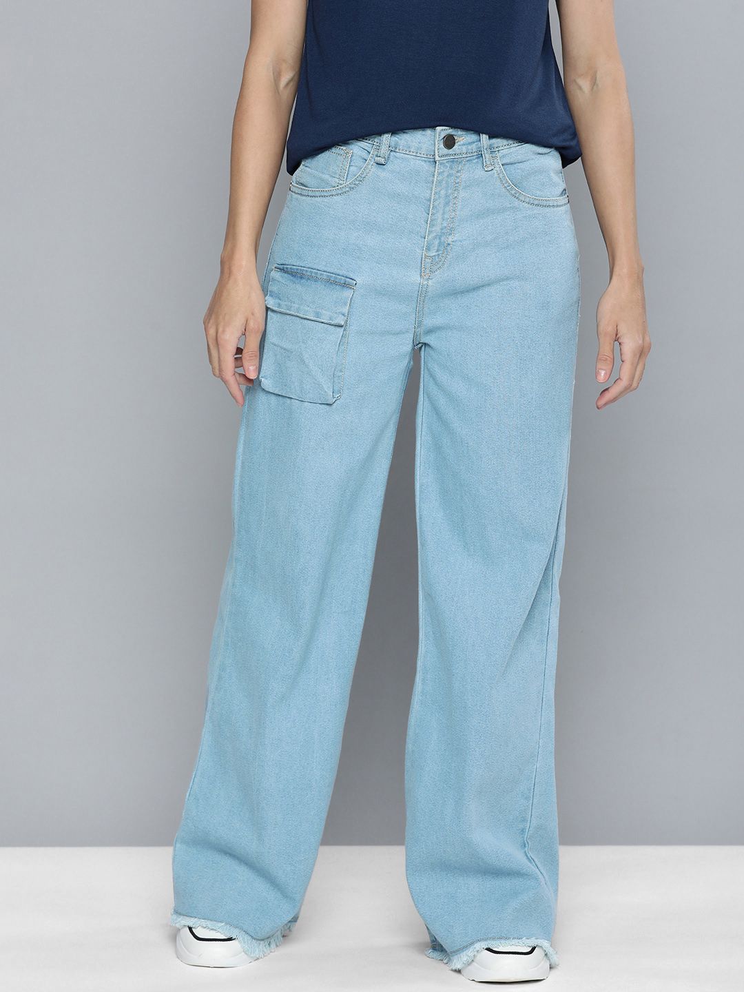 Mast & Harbour Women Blue Wide Leg High-Rise Light Fade Stretchable Jeans Price in India