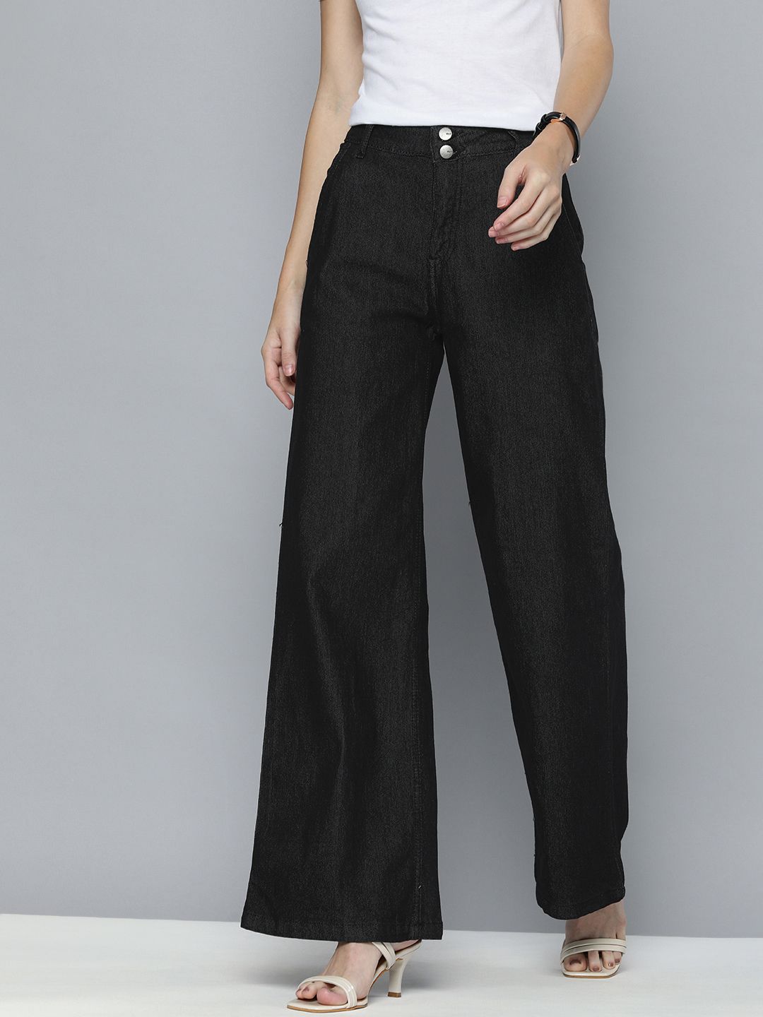 Mast & Harbour Women Black Flared High-Rise Stretchable Casual Jeans Price in India