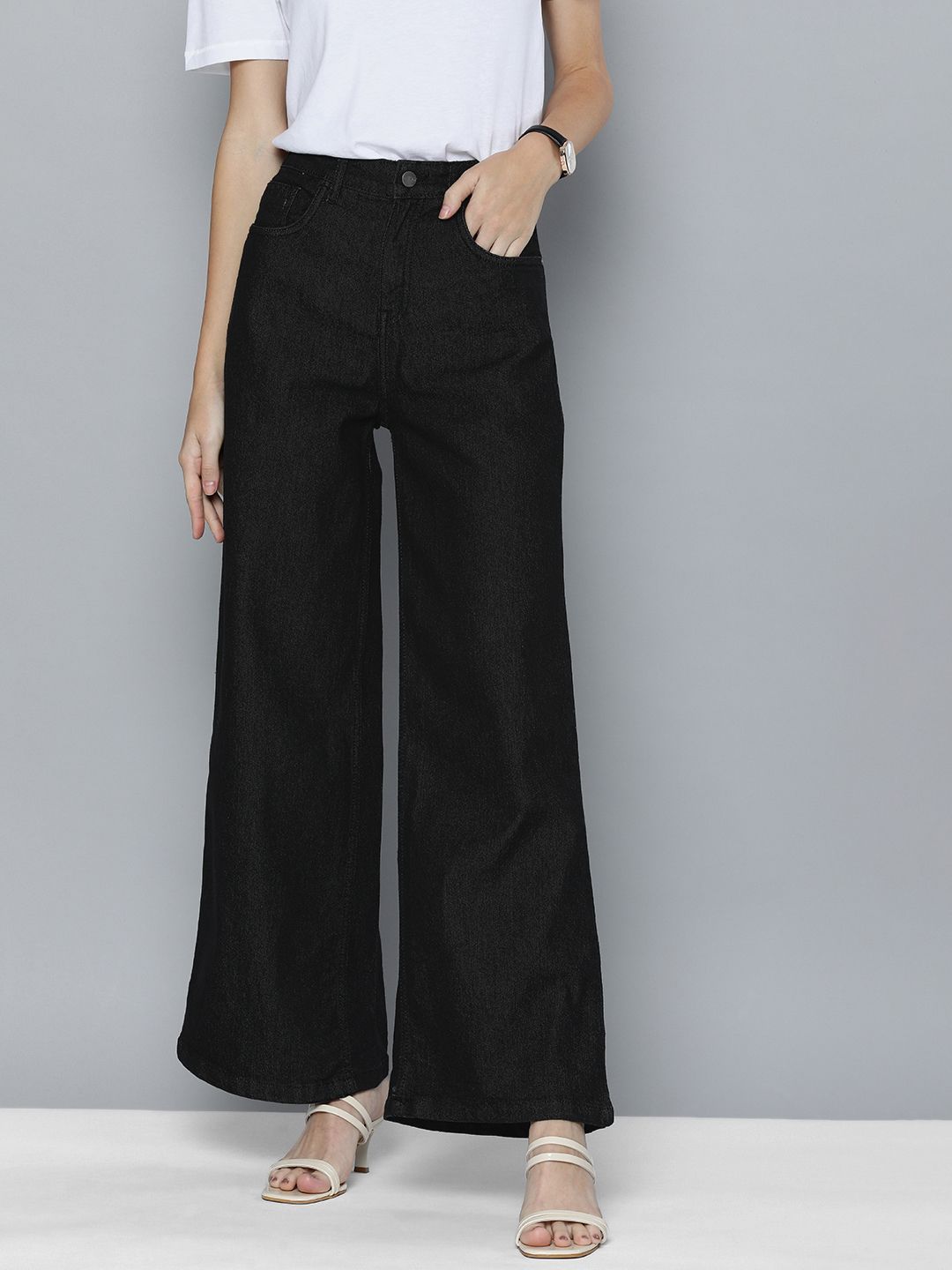 Mast & Harbour Women Black Flared High-Rise Stretchable Casual Jeans Price in India