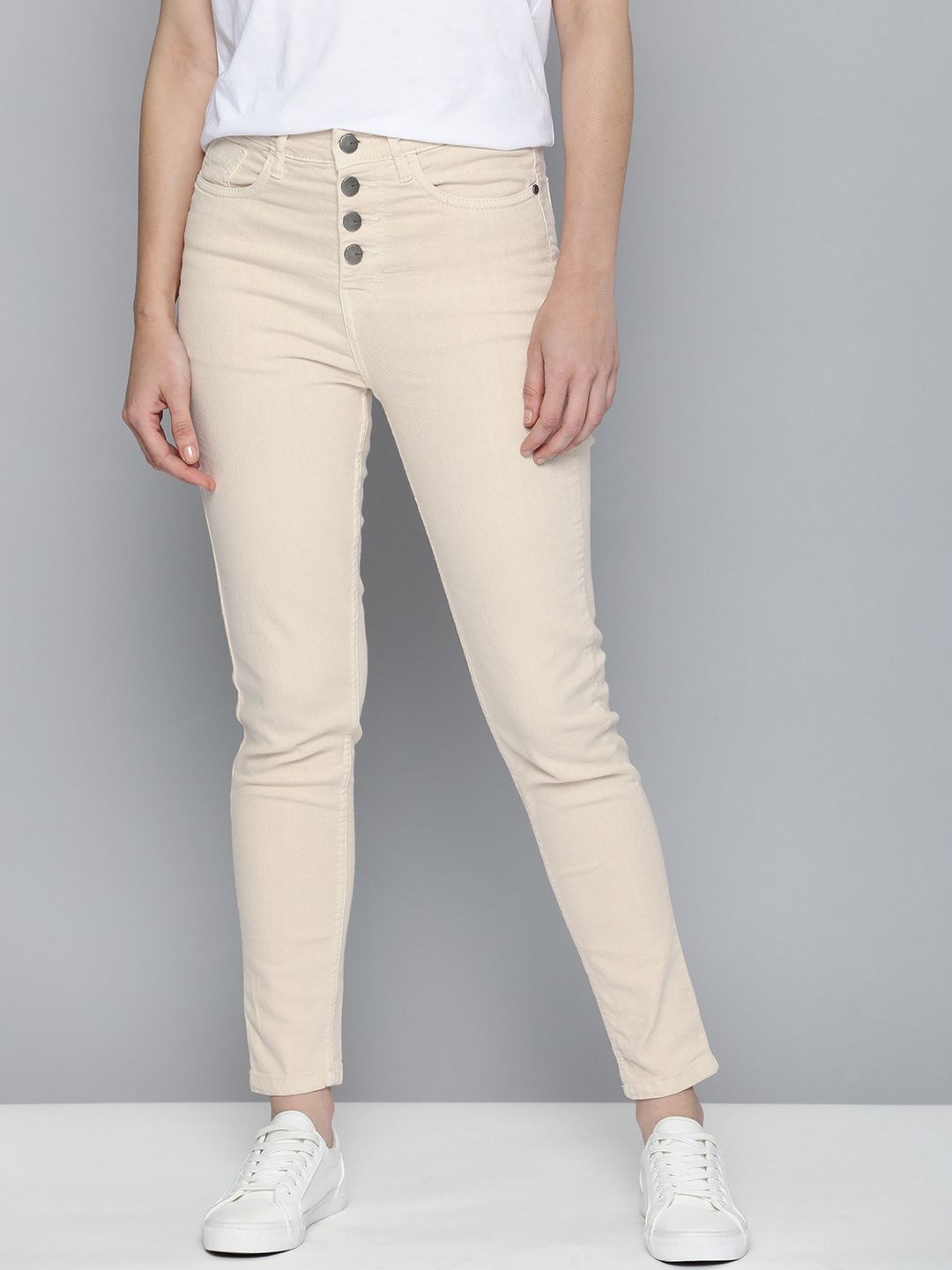 Mast & Harbour Women Off-White Skinny Fit Mid-Rise Stretchable Jeans Price in India