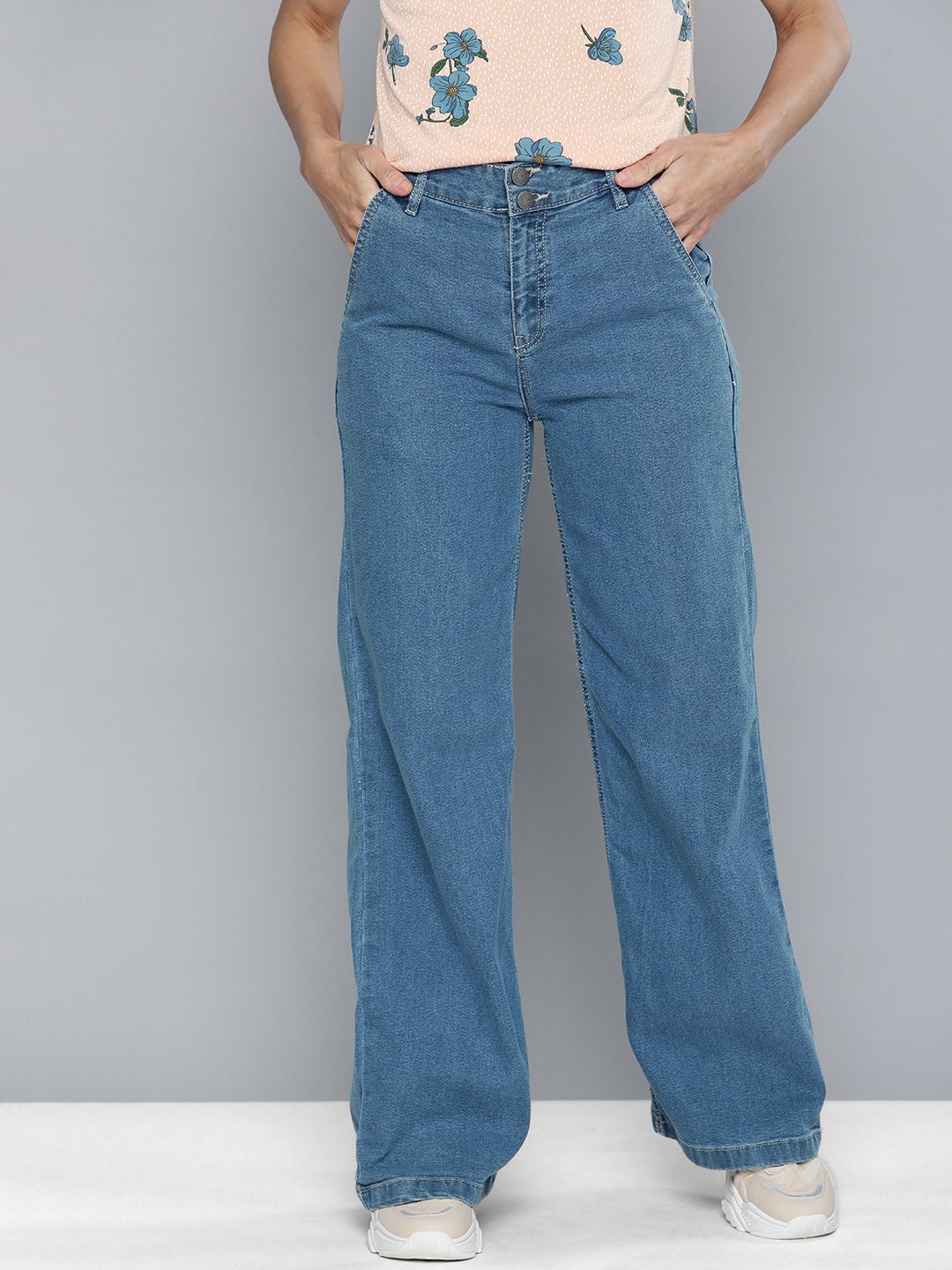 Mast & Harbour Women Blue Wide Leg High-Rise Stretchable Casual Jeans Price in India