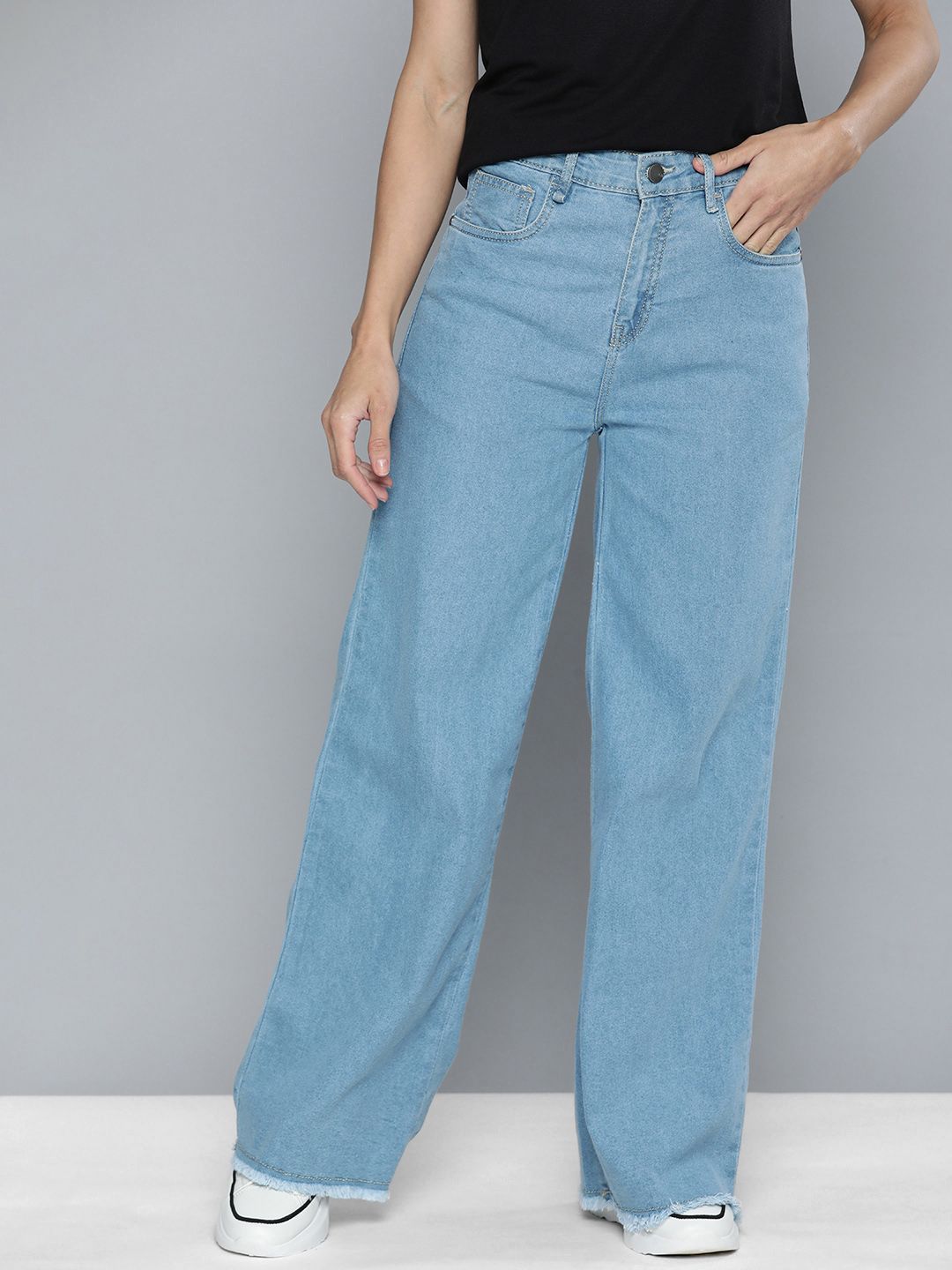 Mast & Harbour Women Blue Wide Leg High-Rise Stretchable Casual Jeans Price in India