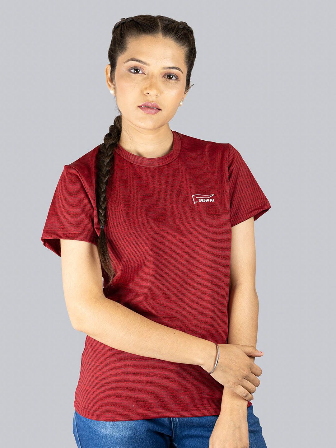 SENPAI Women Red Dry-Fit Solid Sports T-shirt Price in India