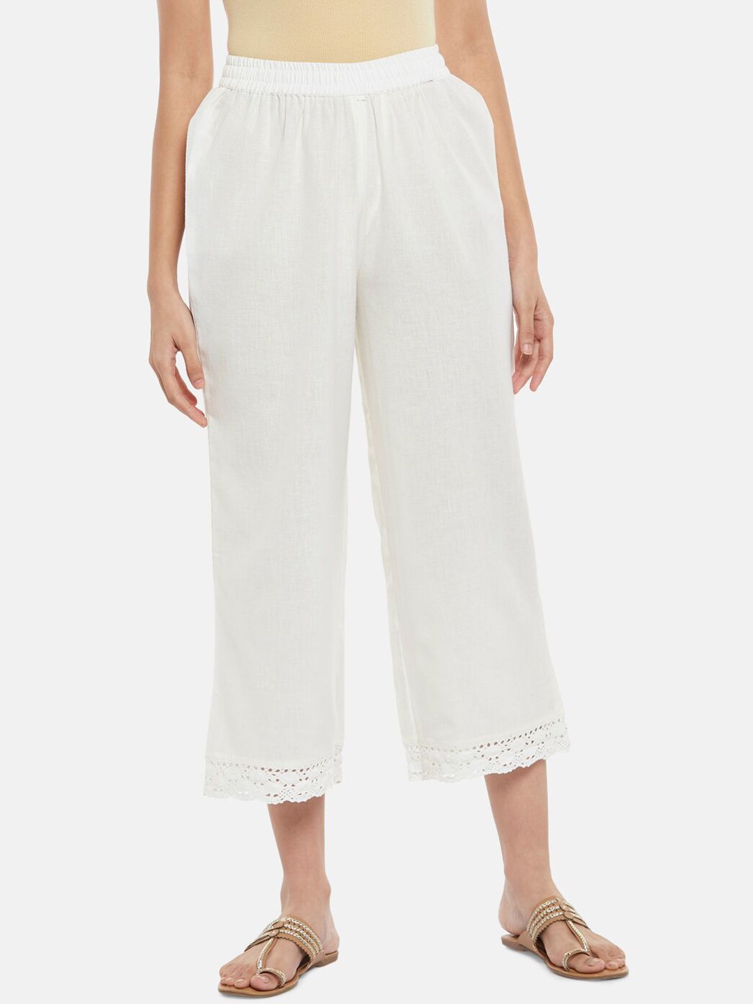 RANGMANCH BY PANTALOONS Women Off White Culottes Trousers Price in India