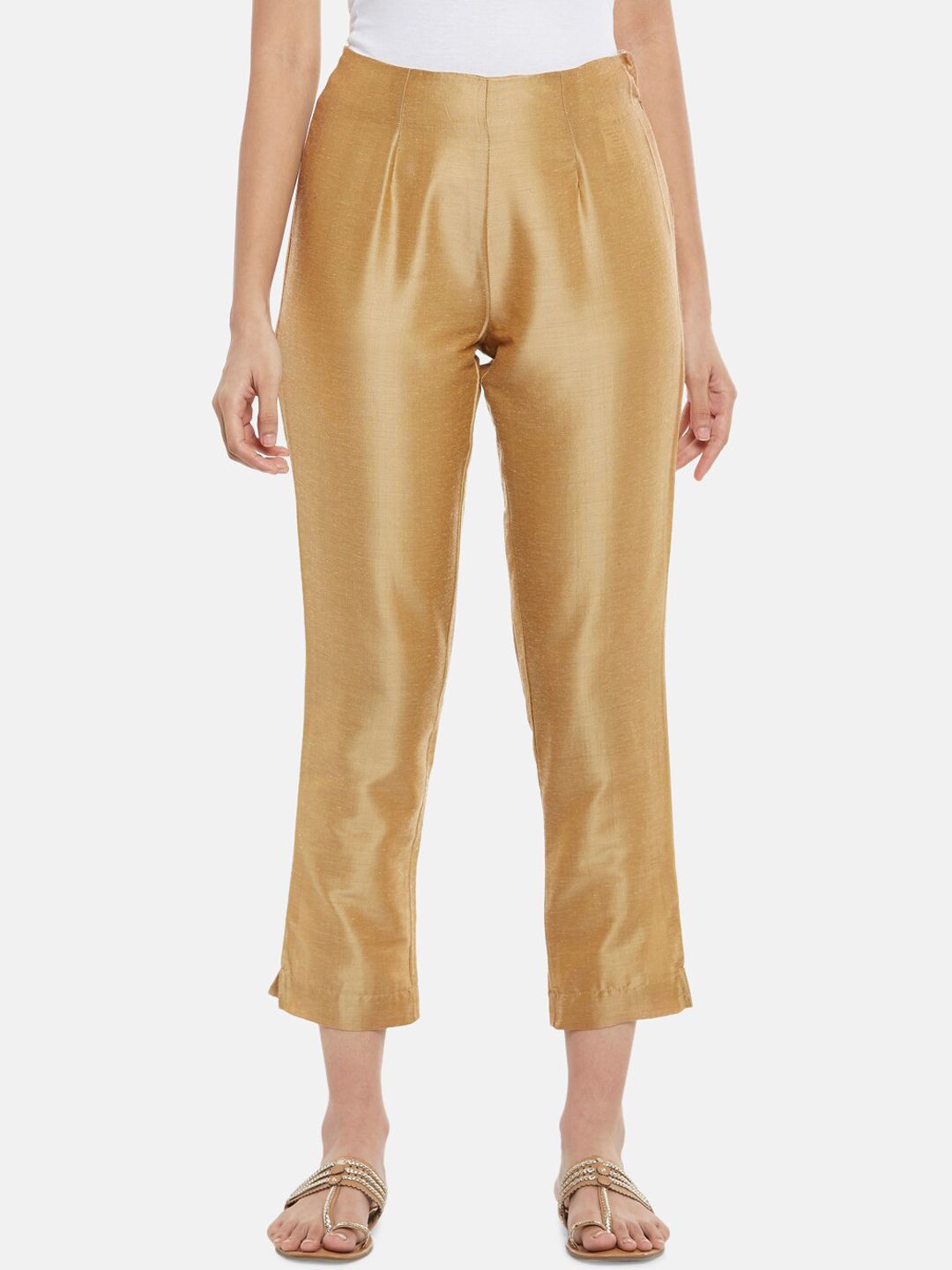 RANGMANCH BY PANTALOONS Women Gold-Toned Trousers Price in India