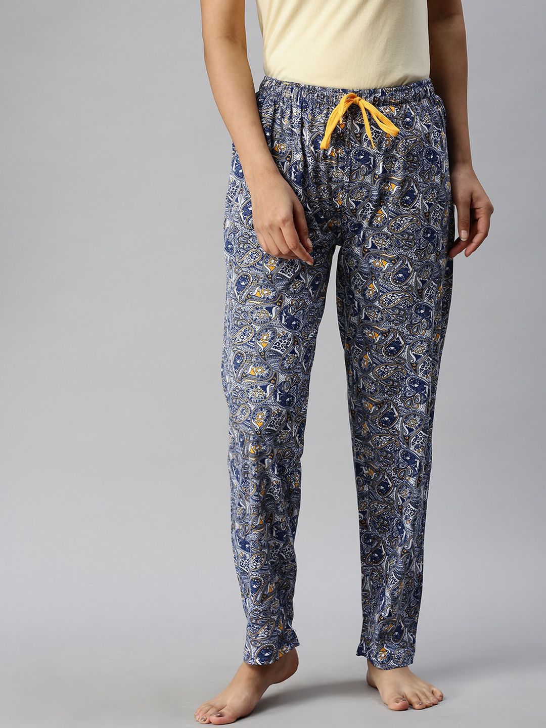 Kryptic Women Blue Printed Pure Cotton Lounge Pants Price in India