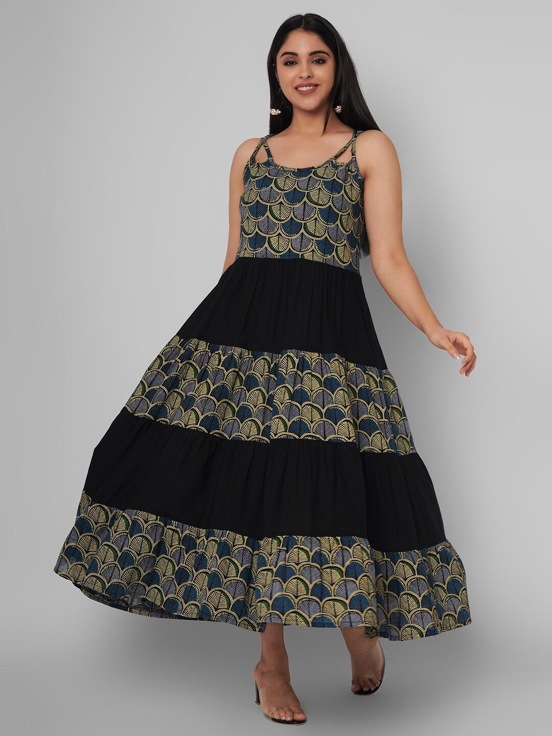 KALINI Black Ethnic Motifs Maxi Dress Price in India