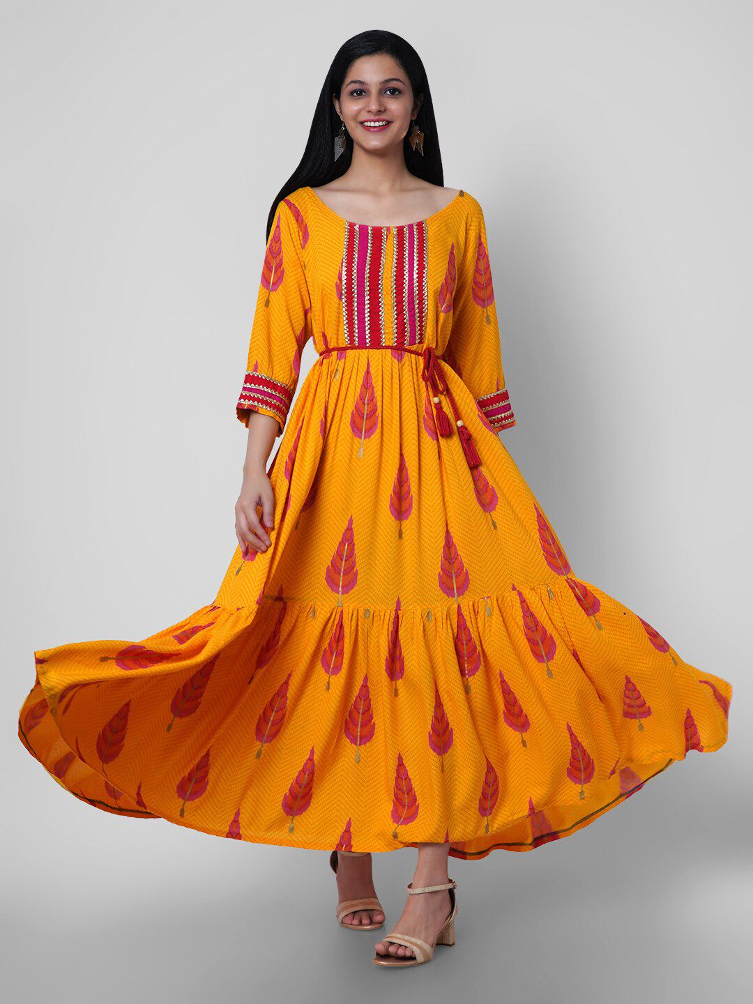 KALINI Yellow Ethnic Motifs Maxi Dress Price in India