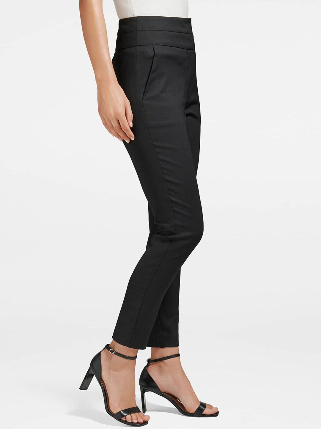 Forever New Women Black Slim Fit High-Rise Trousers Price in India