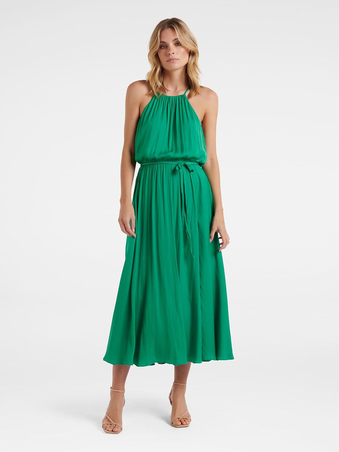 Forever New Green A-Line Midi Dress Price in India