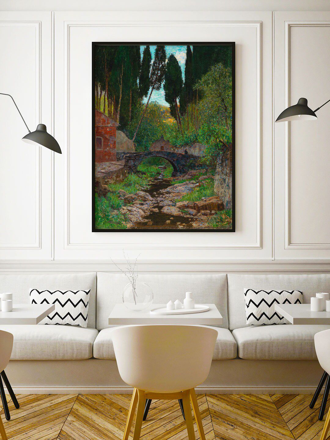 ARTSPACE Blue & Green An Old Stone Bridge Painting Wall Art Price in India