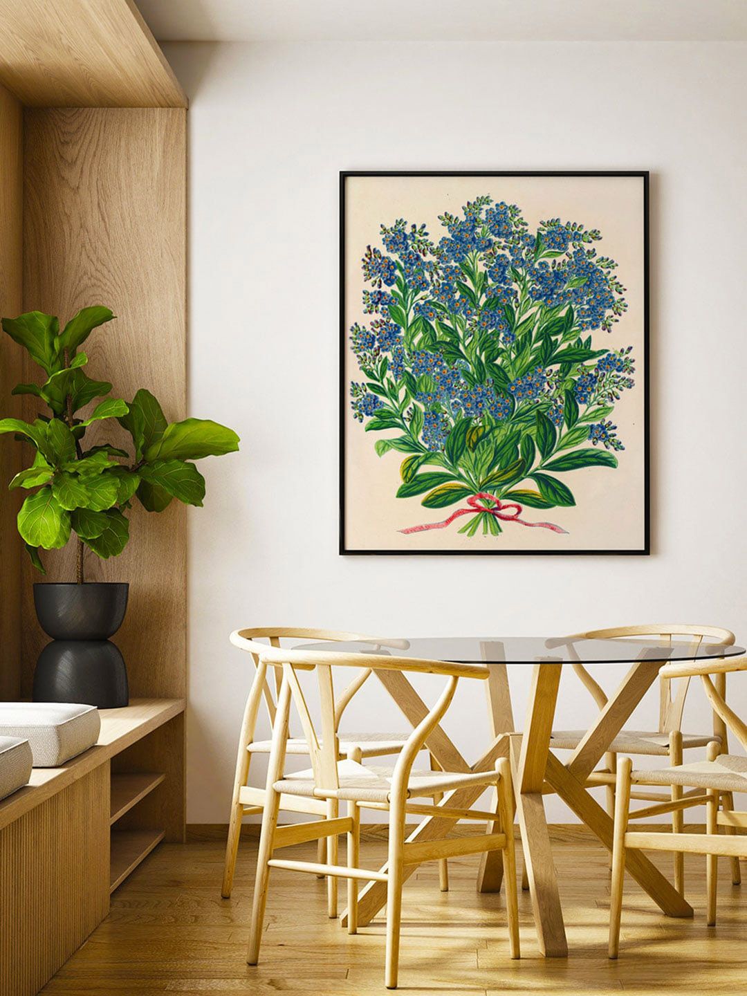 ARTSPACE Green & Blue Printed Vintage Botanical Flower Canvas Painting Wall Art Price in India