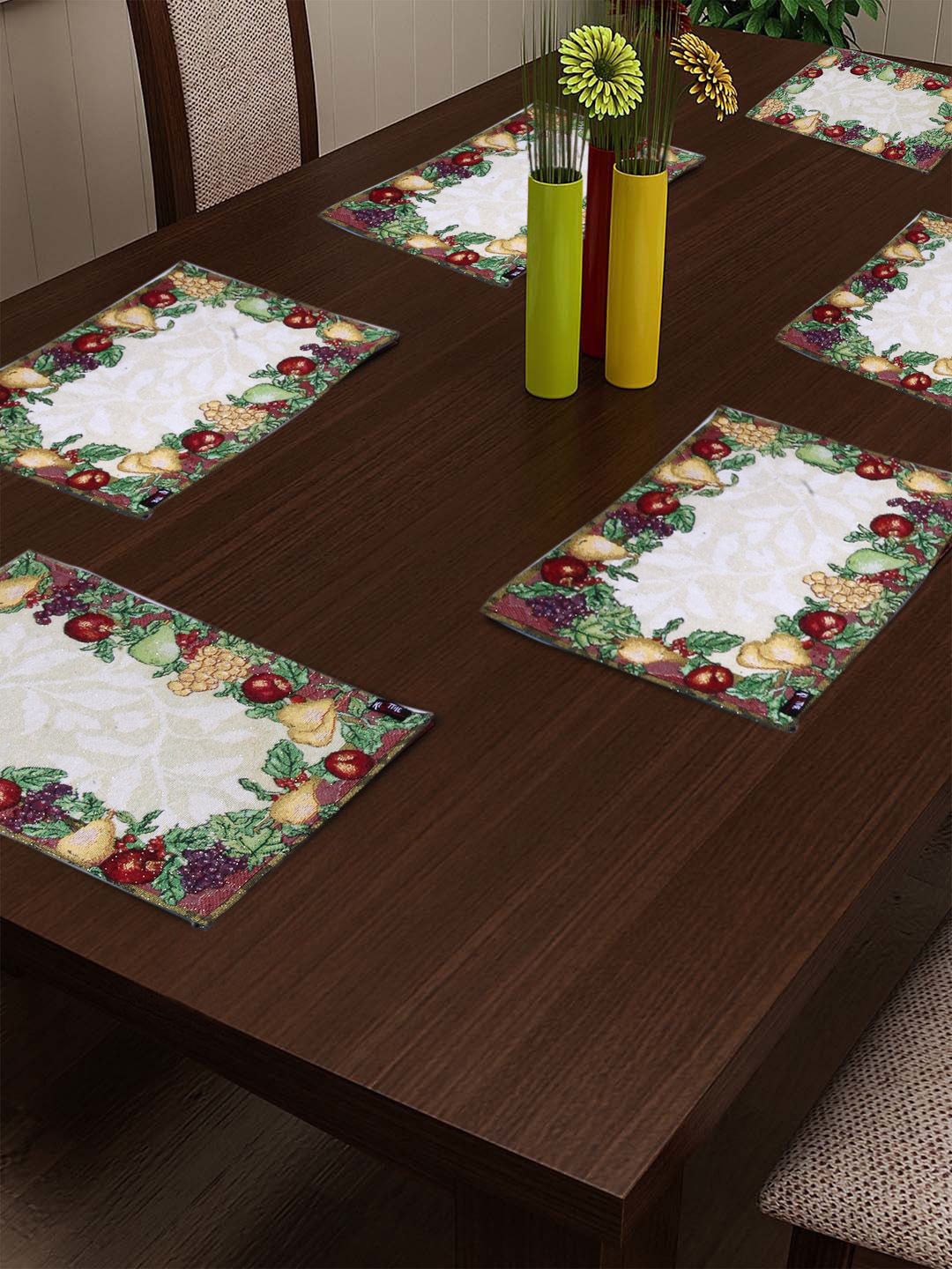 KLOTTHE Set Of 6 Green & Red Woven Design Dining Table Placemats Price in India