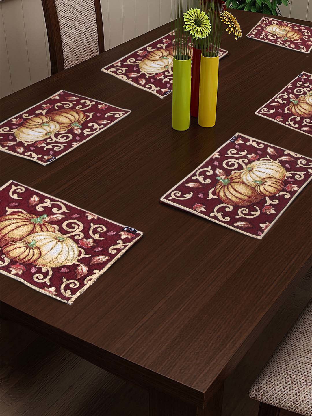 KLOTTHE Set of 6 Maroon & White Woven Dining Table Mats Price in India