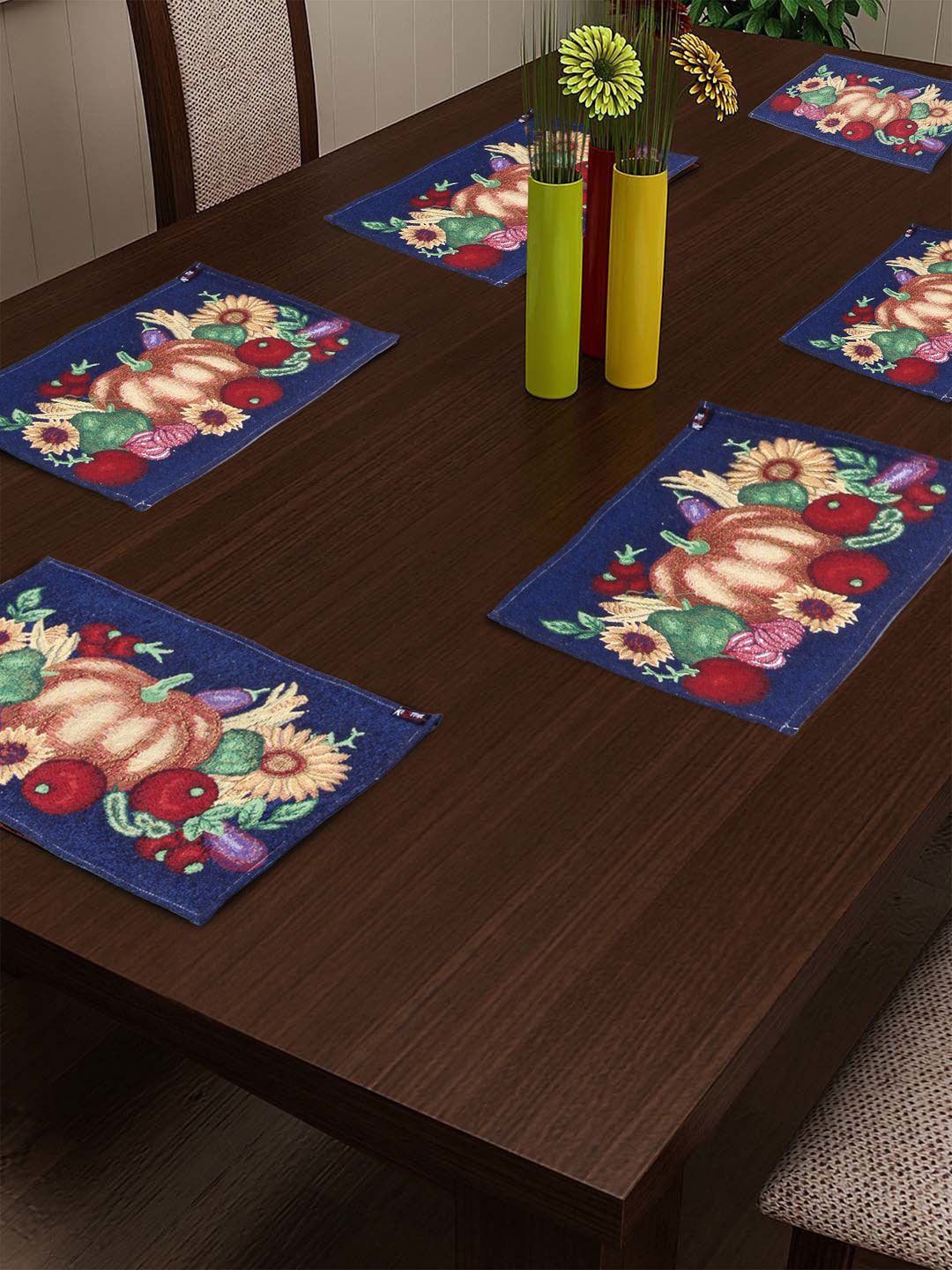 KLOTTHE Set of 6 Blue & Red Woven Design Cotton Table Placemats Price in India