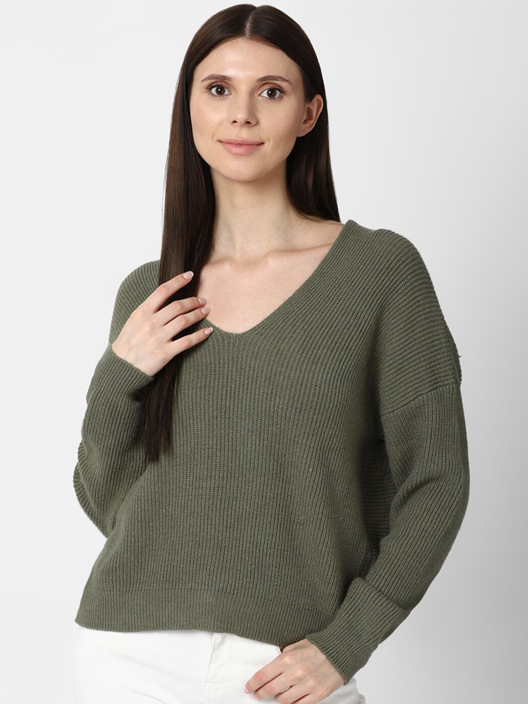 FOREVER 21 Women Olive Green Pullover Price in India