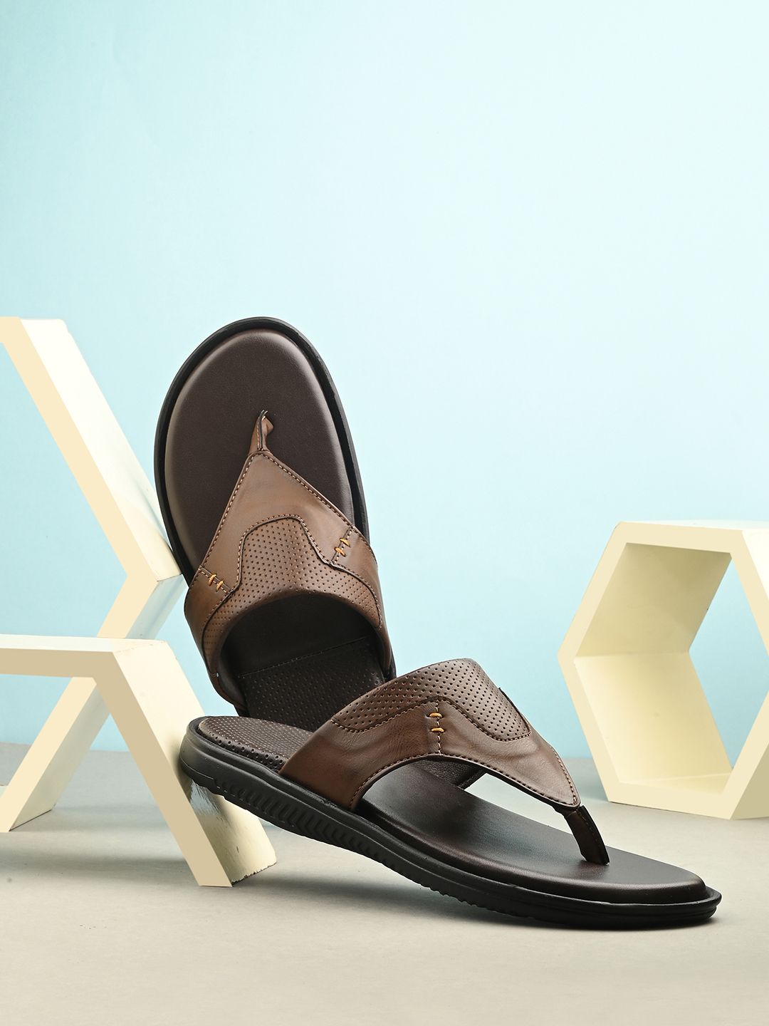Azzaro Black Men Brown & Black Thong Flip-Flops