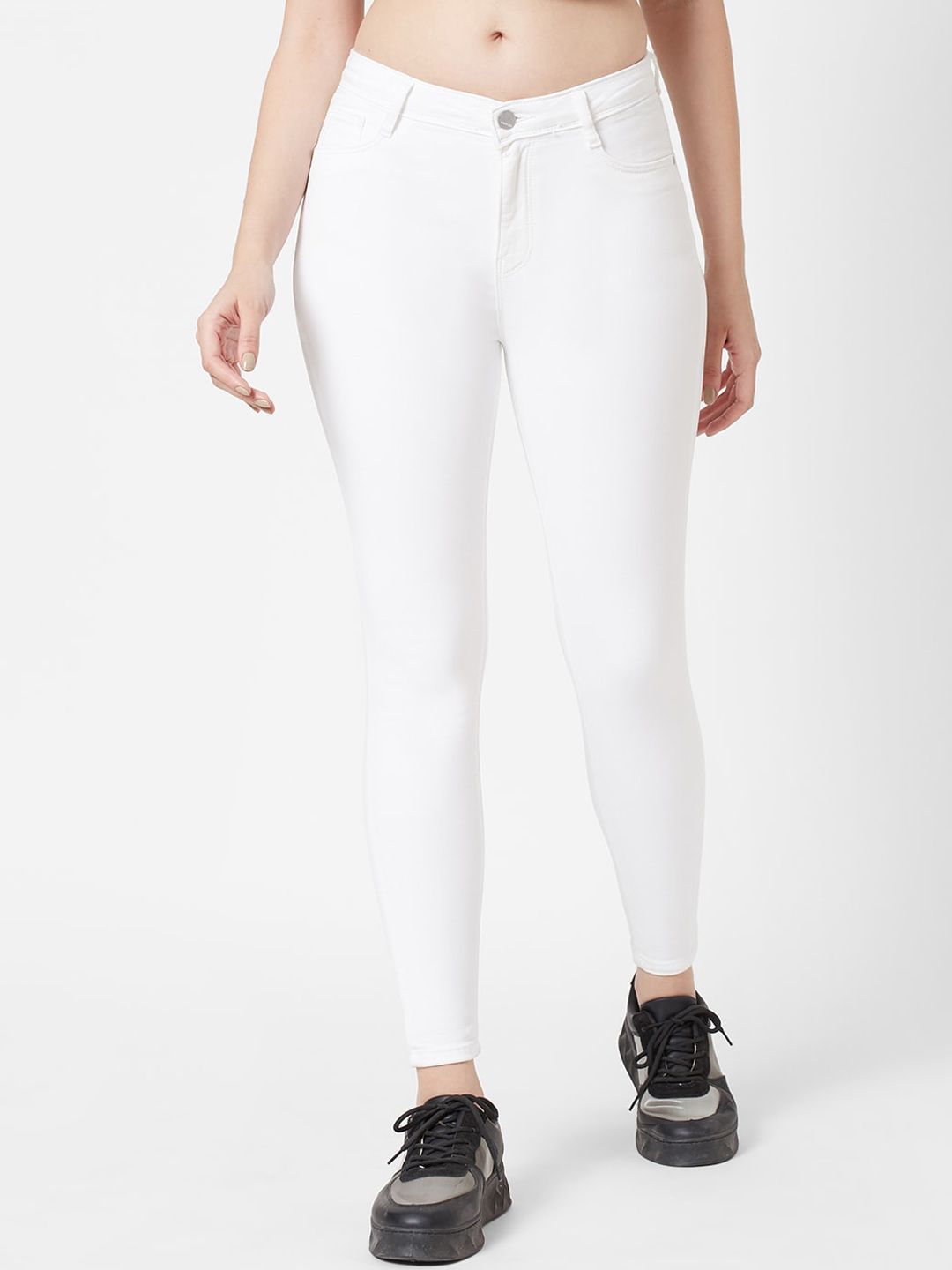 Kraus Jeans Women White Skinny Fit High-Rise Jeans Price in India