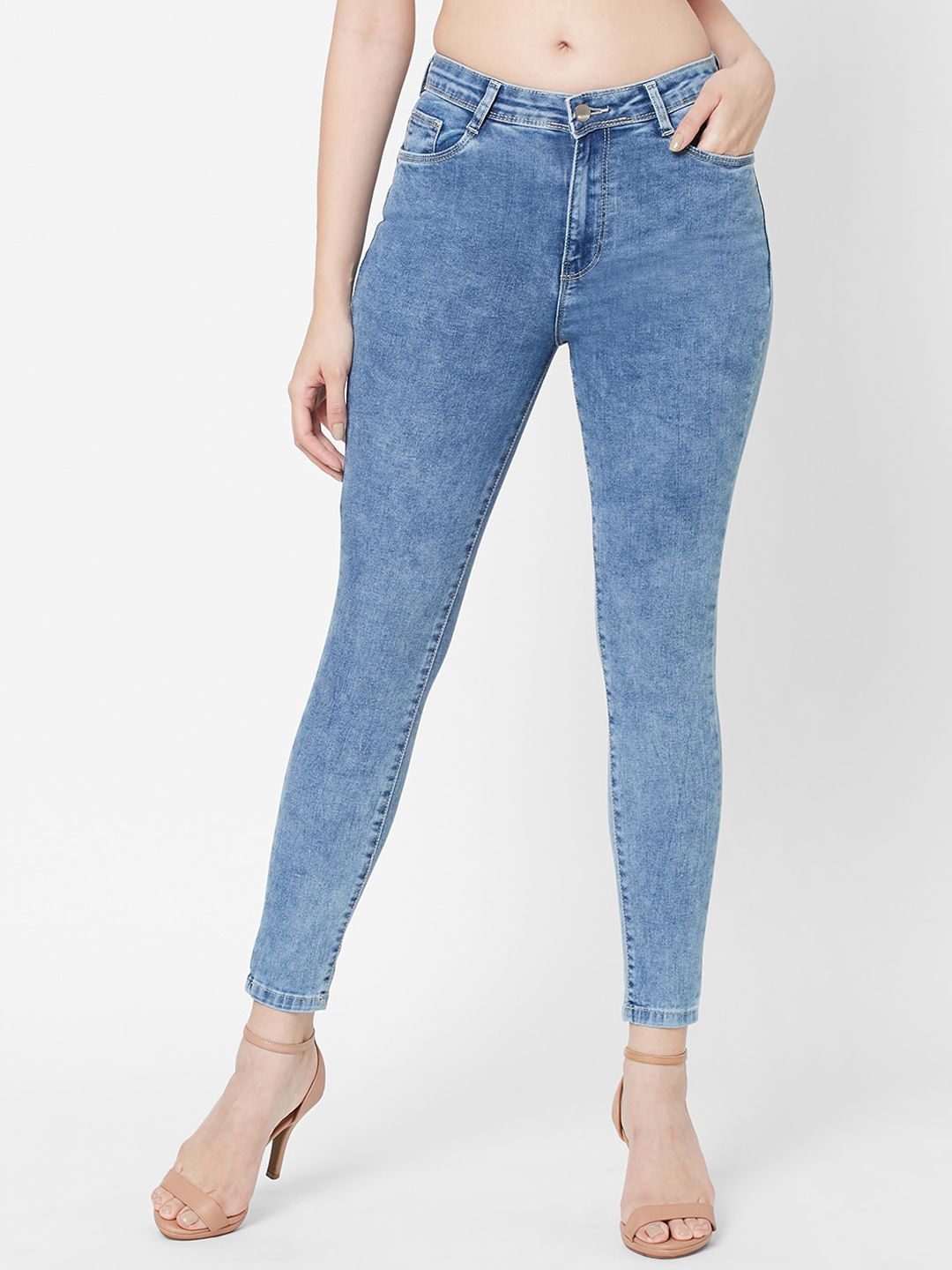 Kraus Jeans Women Blue Super Skinny Fit High-Rise Heavy Fade Jeans Price in India