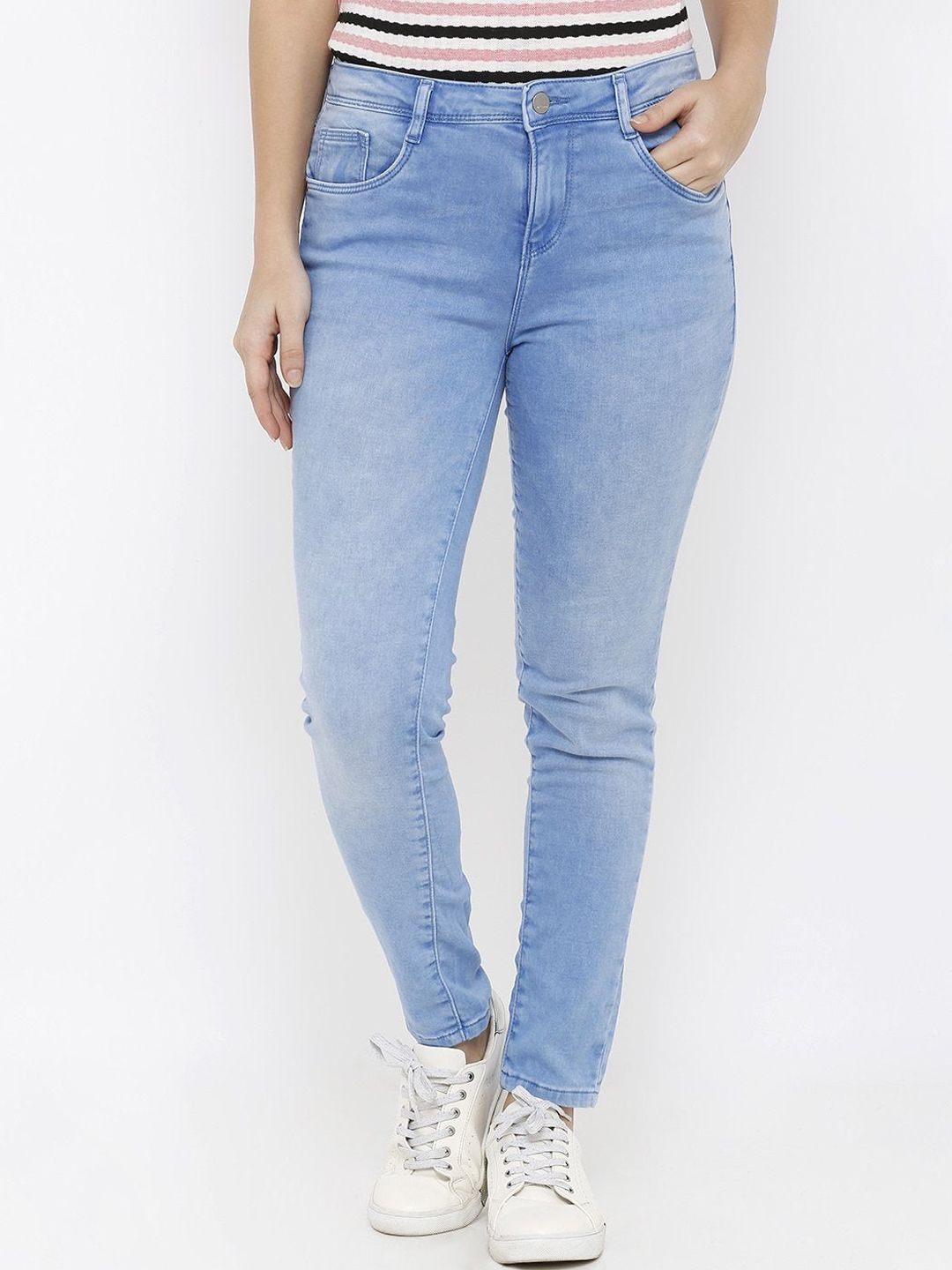 Kraus Jeans Women Blue Skinny Fit High-Rise Heavy Fade Jeans Price in India