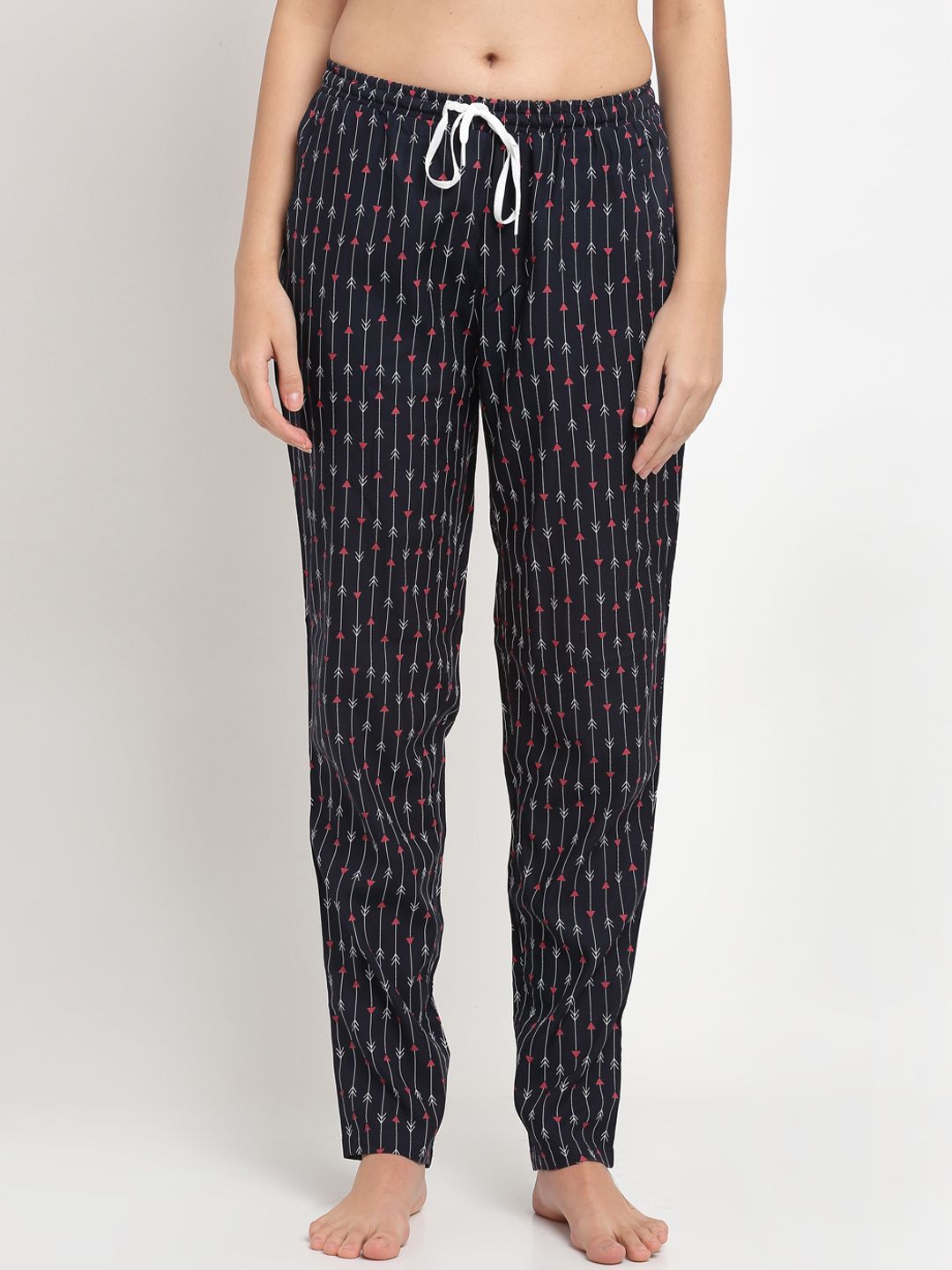 Boston Club Women Navy Blue Printed Cotton Lounge Pants Price in India