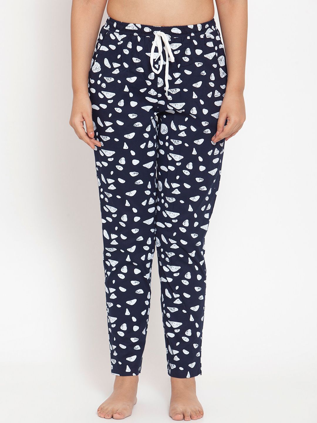 Boston Club Women Navy Blue & White Printed Pure Cotton Lounge Pants Price in India