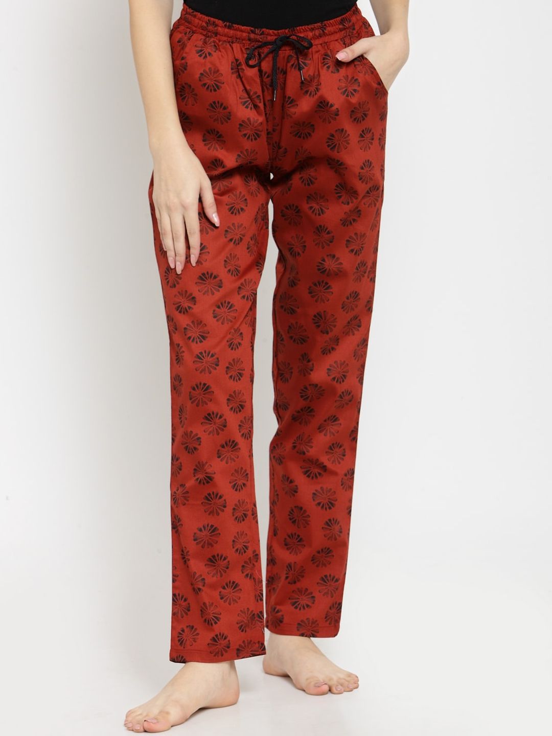 Boston Club Women Maroon Printed Cotton Lounge Pants Price in India