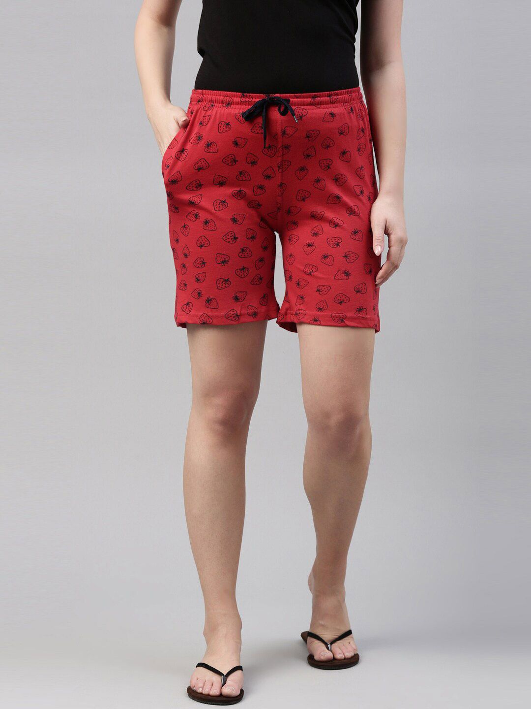 Kryptic Women Red & Black Printed Lounge Shorts Price in India