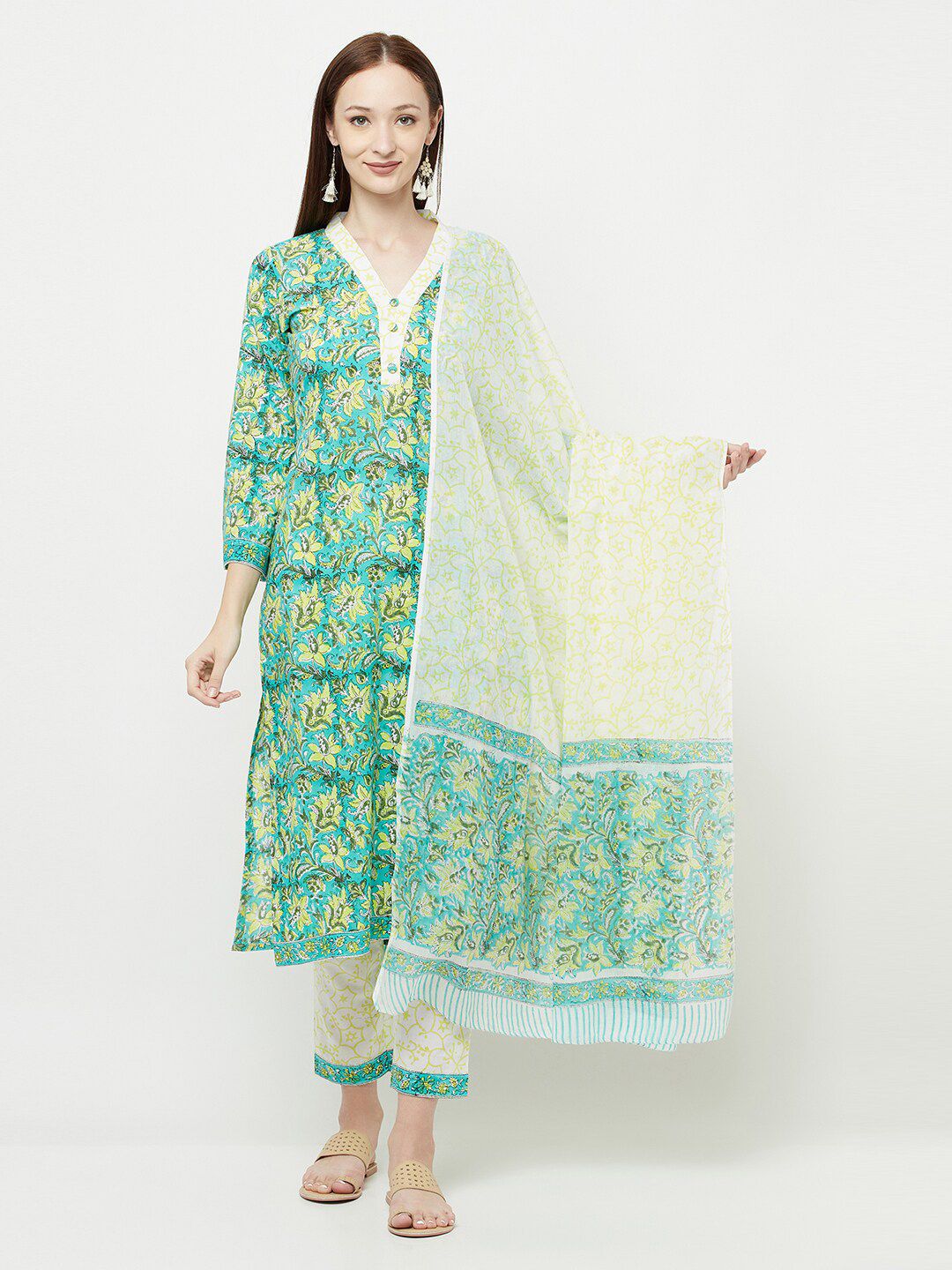 Safaa Blue & Off White Printed Unstitched Dress Material Price in India