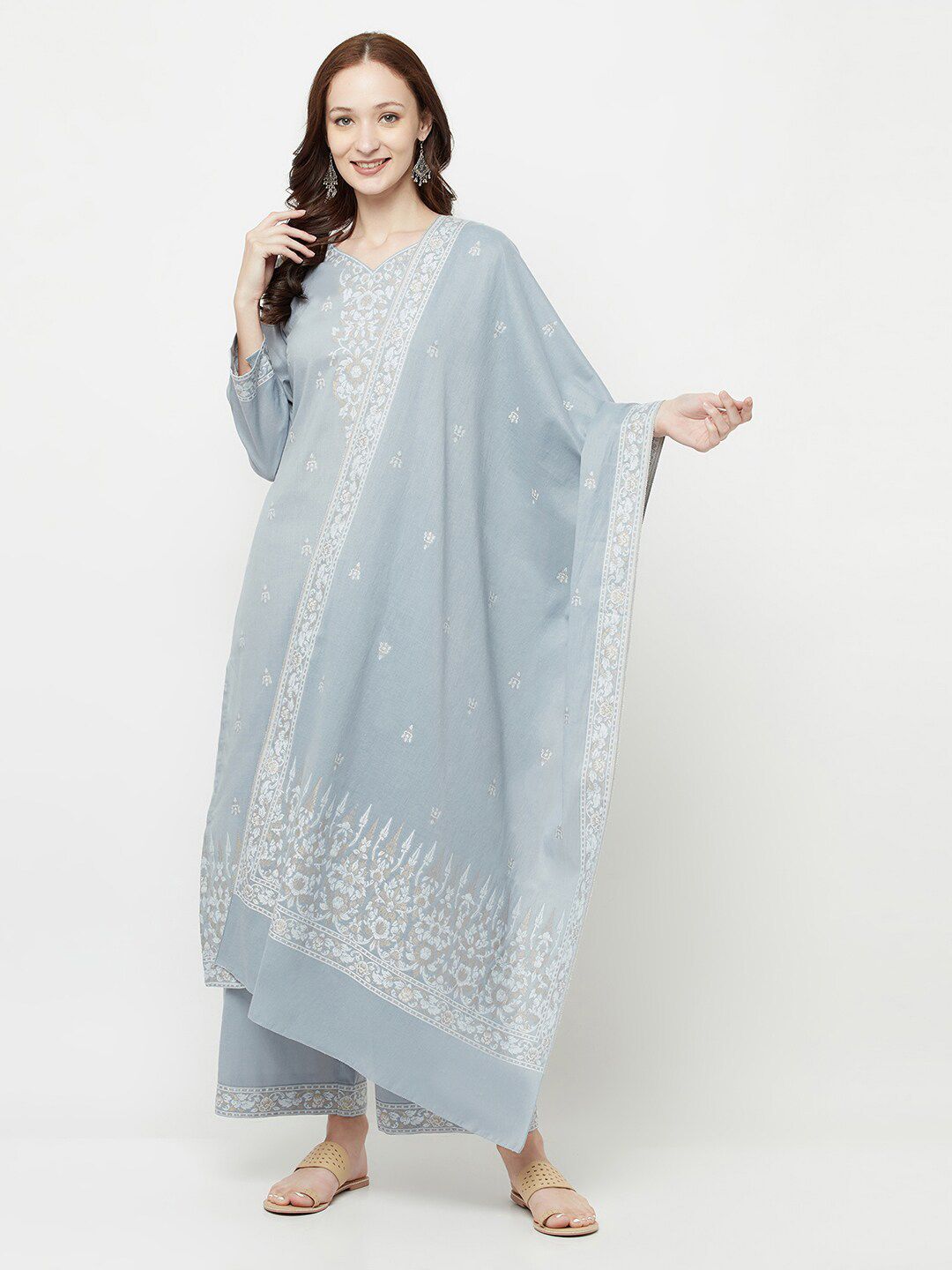 Safaa Grey & White Unstitched Dress Material Price in India