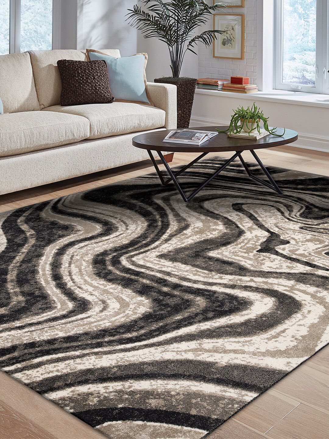 DDecor Grey Abstract Print Anti-Skid Carpet Price in India