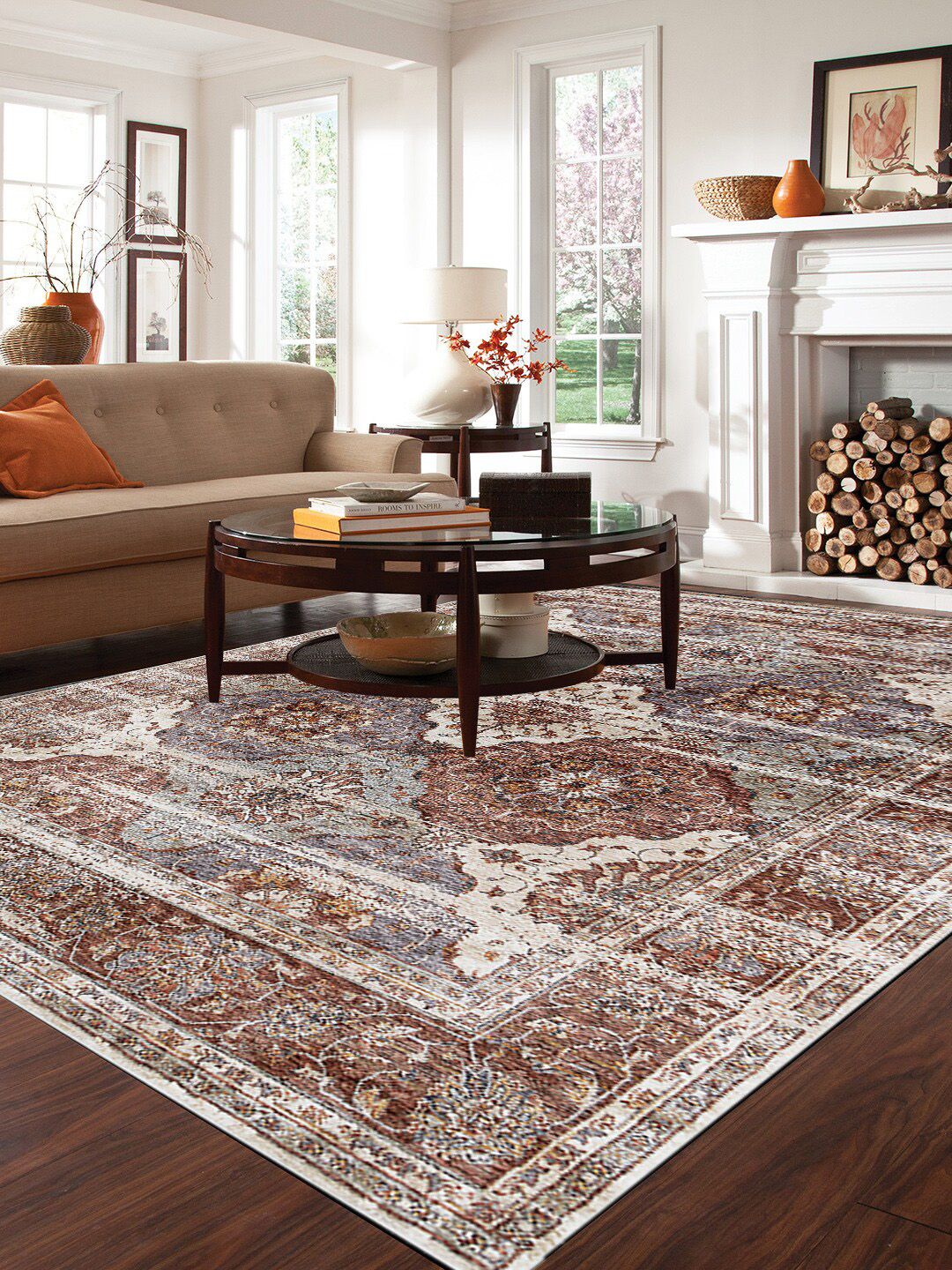 DDecor Brown Ethnic Motifs Printed Carpets Price in India