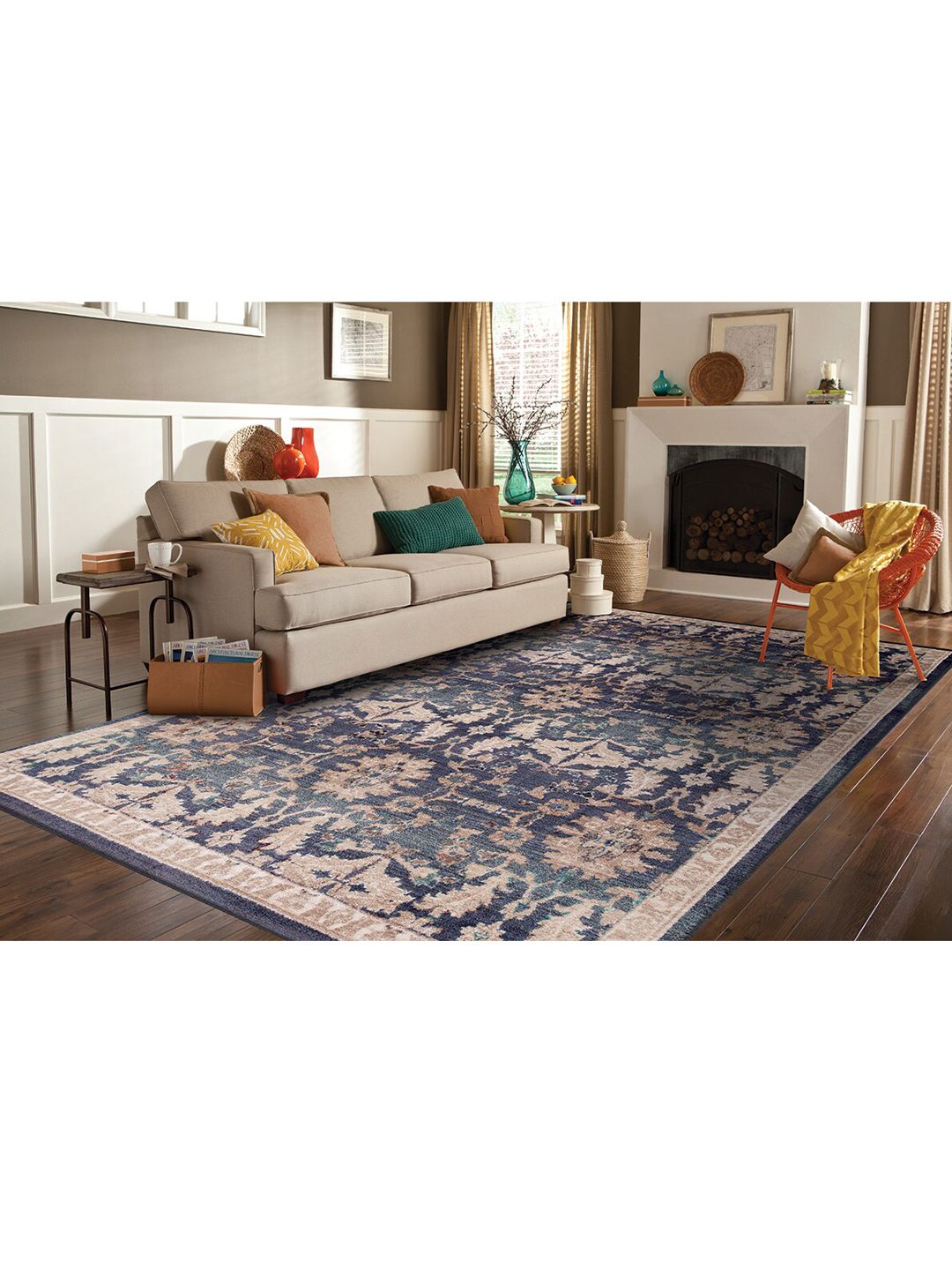 DDecor Blue & Beige Large Printed Rug Price in India