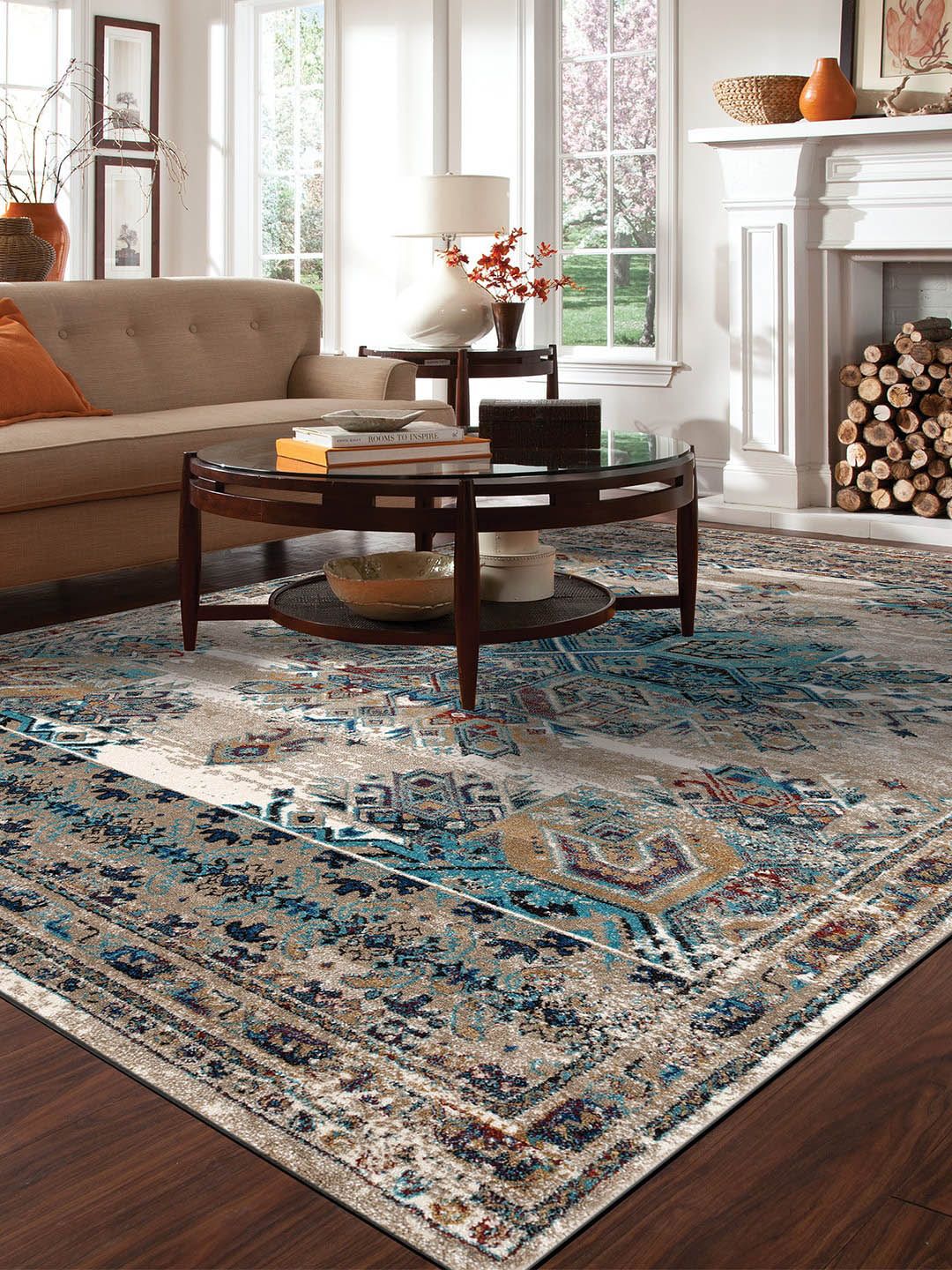 DDecor Turquoise Blue Ethnic Motifs Large Carpet Price in India
