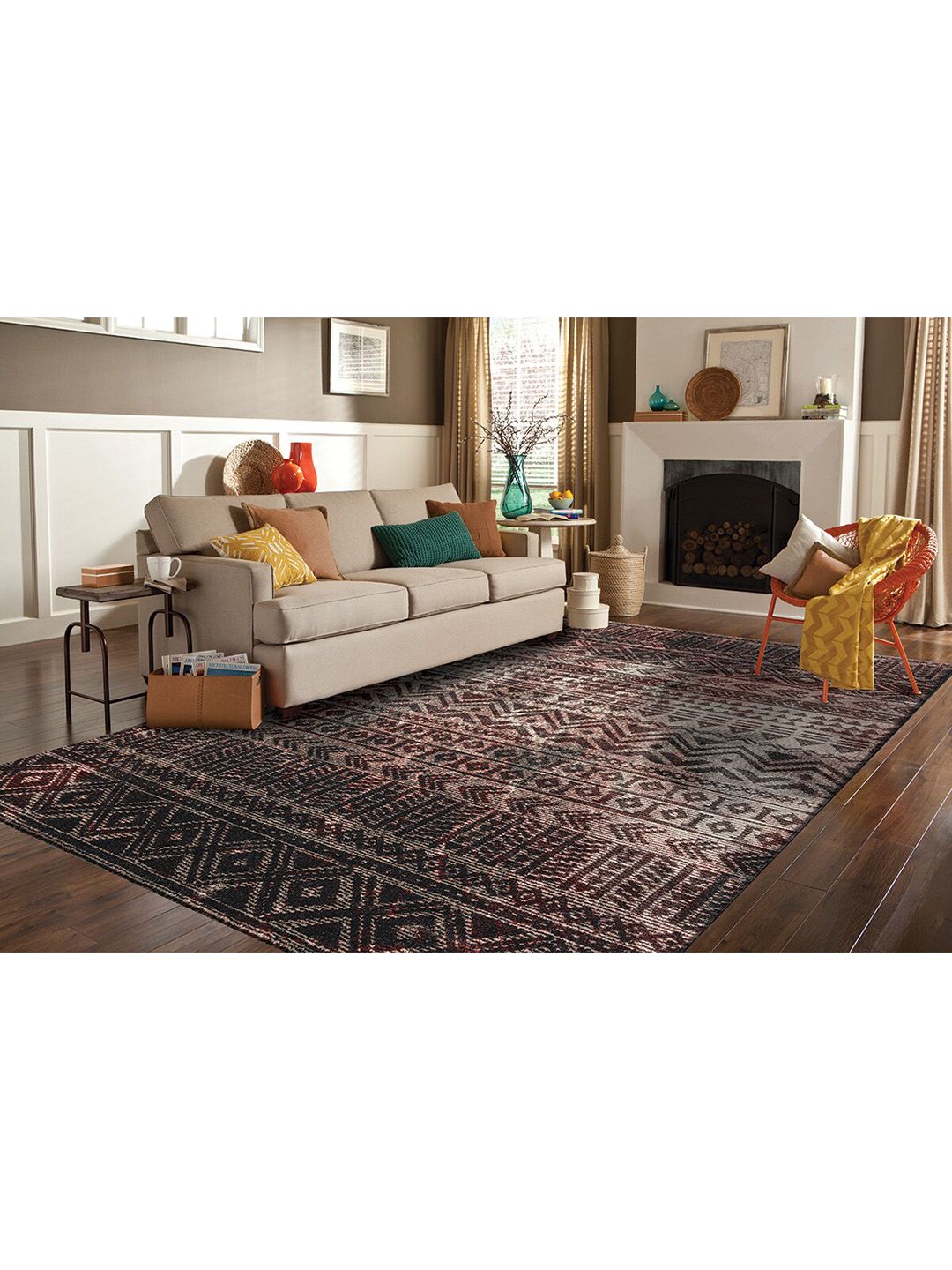 DDecor Maroon Geometric Print Anti-Skid Carpet Price in India