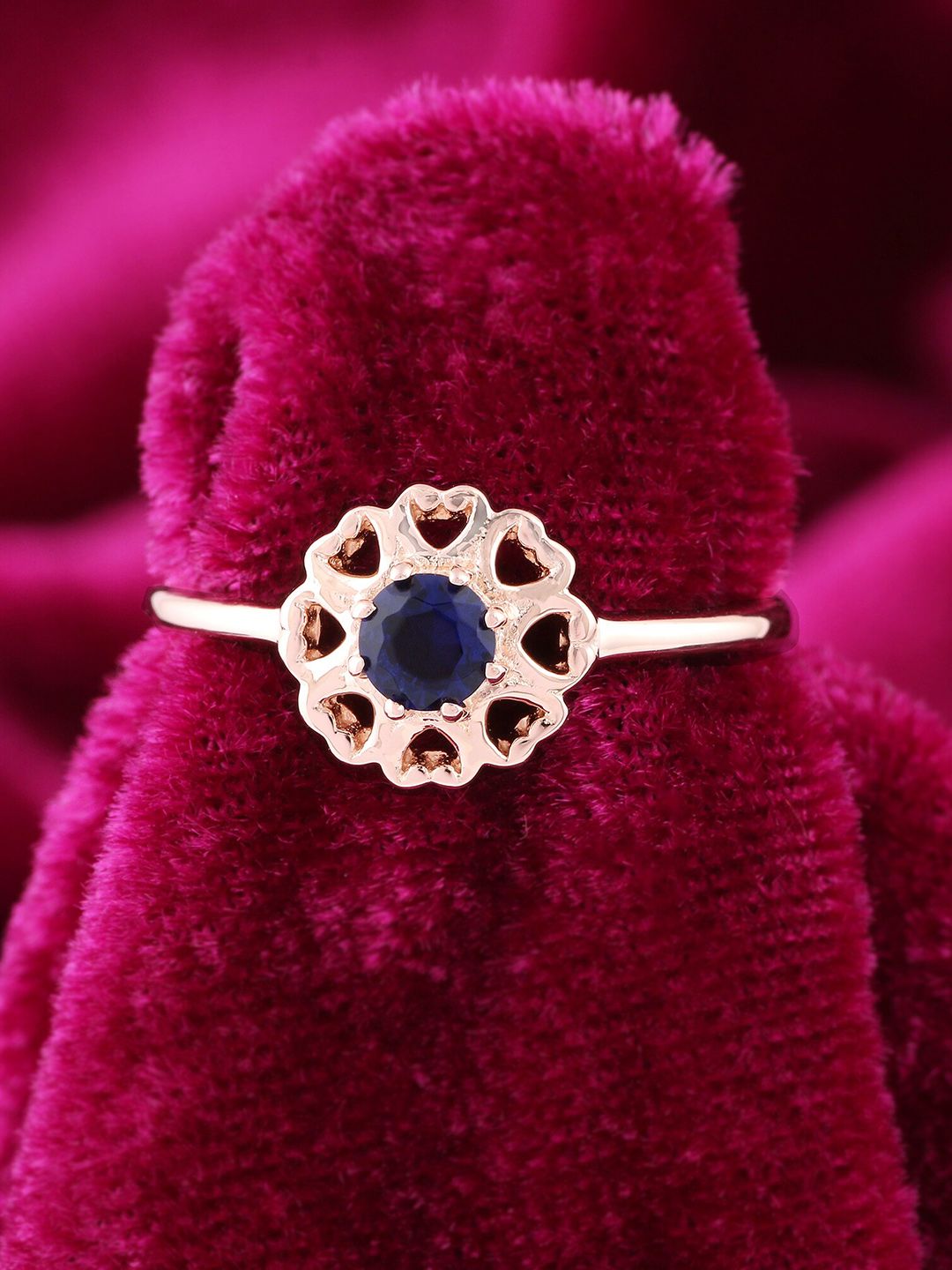 Silgo Rose Gold-Plated Blue CZ-Studded Finger Ring Price in India