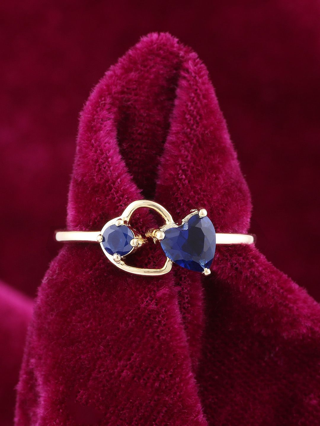 Silgo Sterling 925 Silver Gold-Plated Blue CZ-Studded Finger Ring Price in India